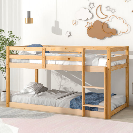 Twin over Twin Floor Bunk Bed,Natural