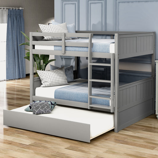 Full Over Full Bunk Bed with Twin Size Trundle, Gray