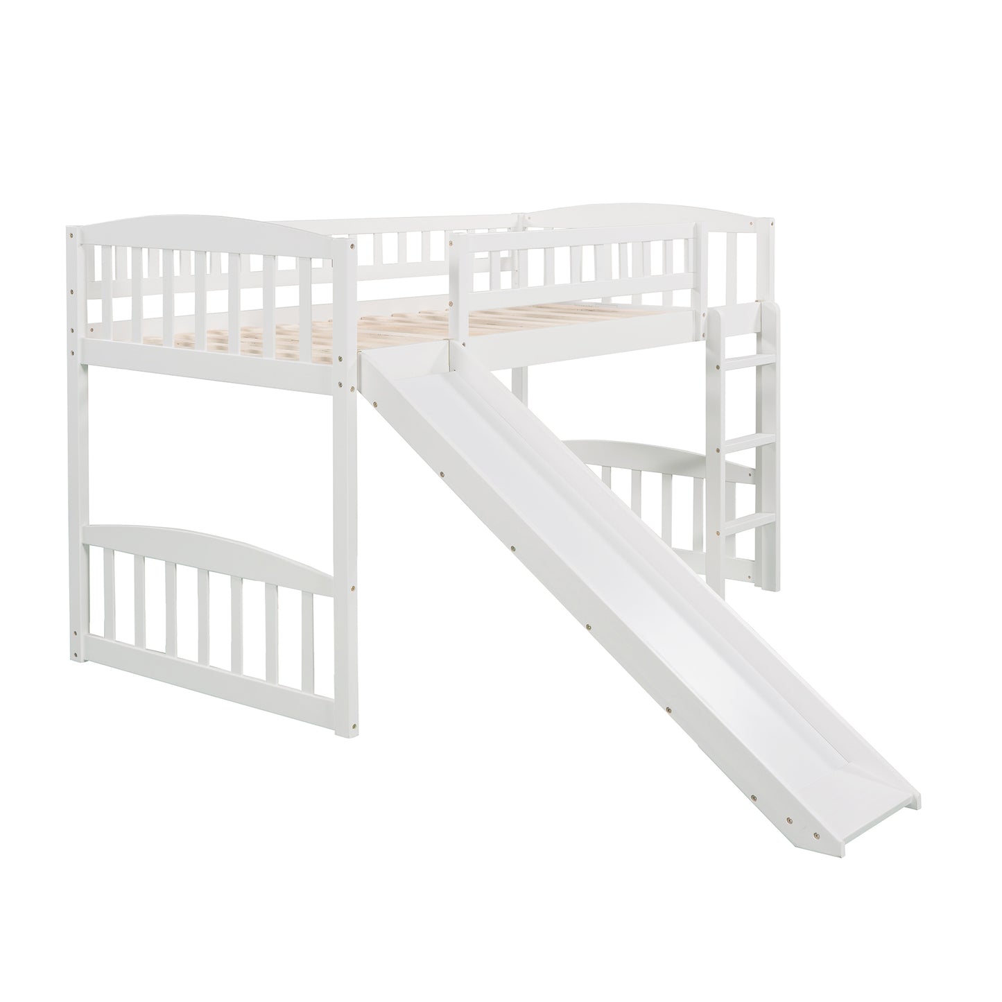 Twin size Loft Bed with Slide and Ladder, White