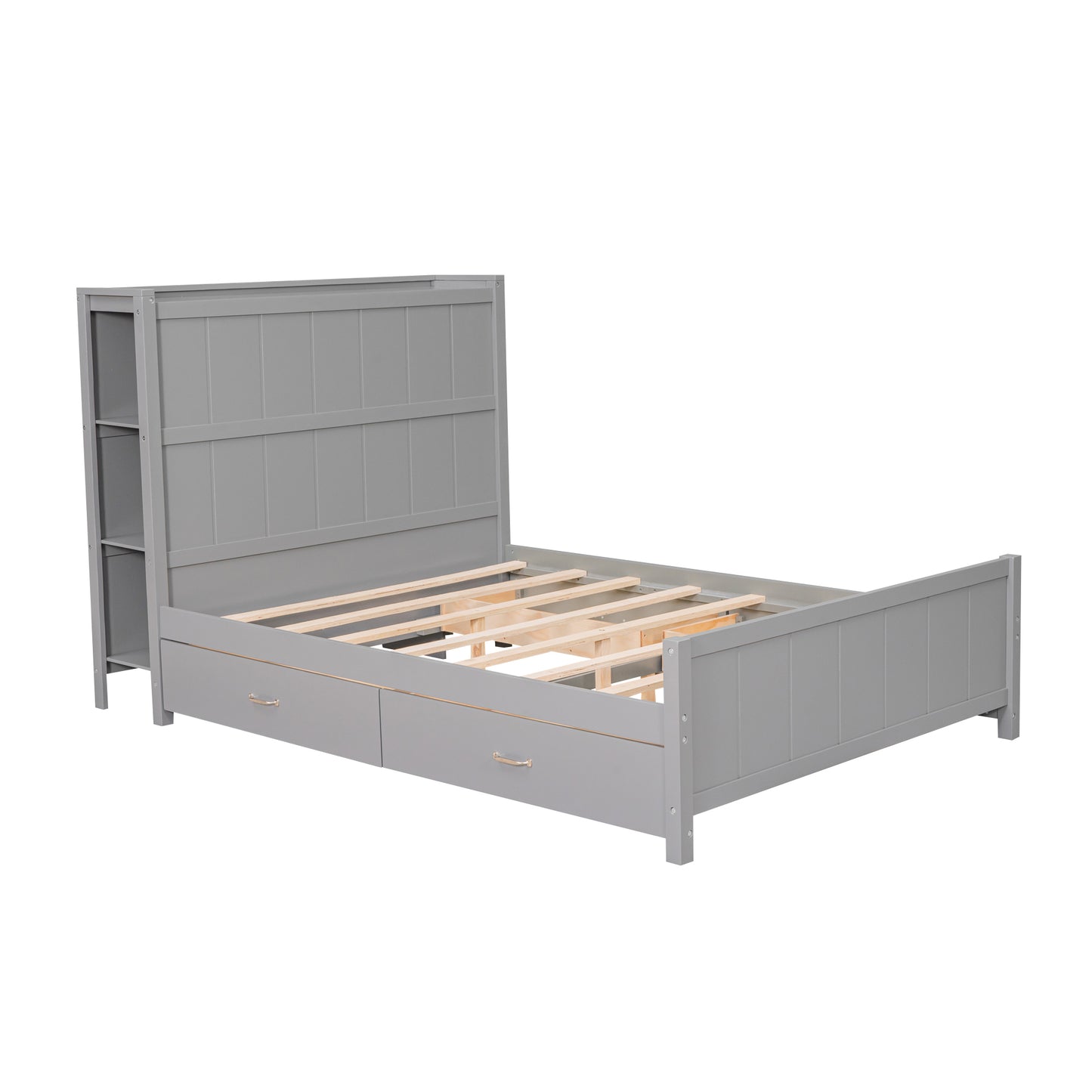 Full Size Platform Bed with Drawers and Storage Shelves, Gray
