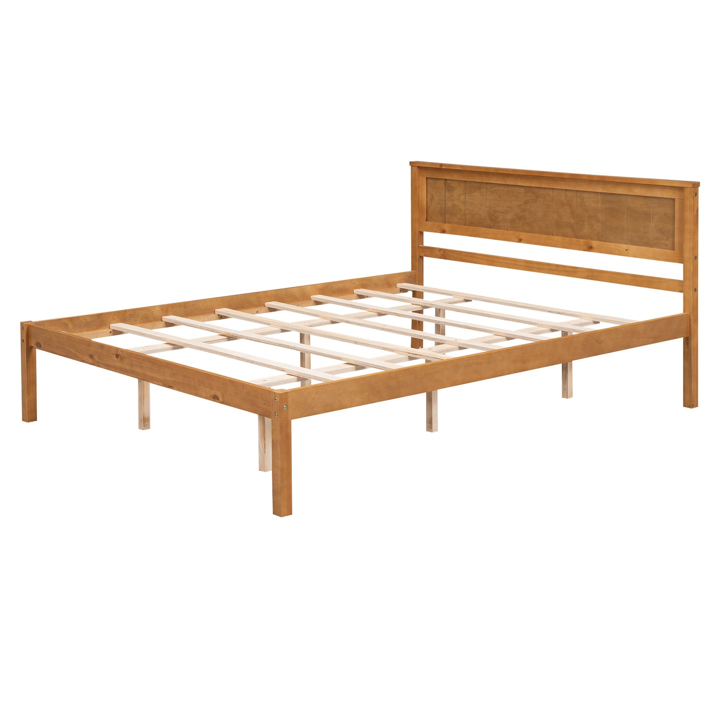 Platform Bed Frame with Headboard, Wood Slat Support, No Box Spring Needed, Queen, Oak
