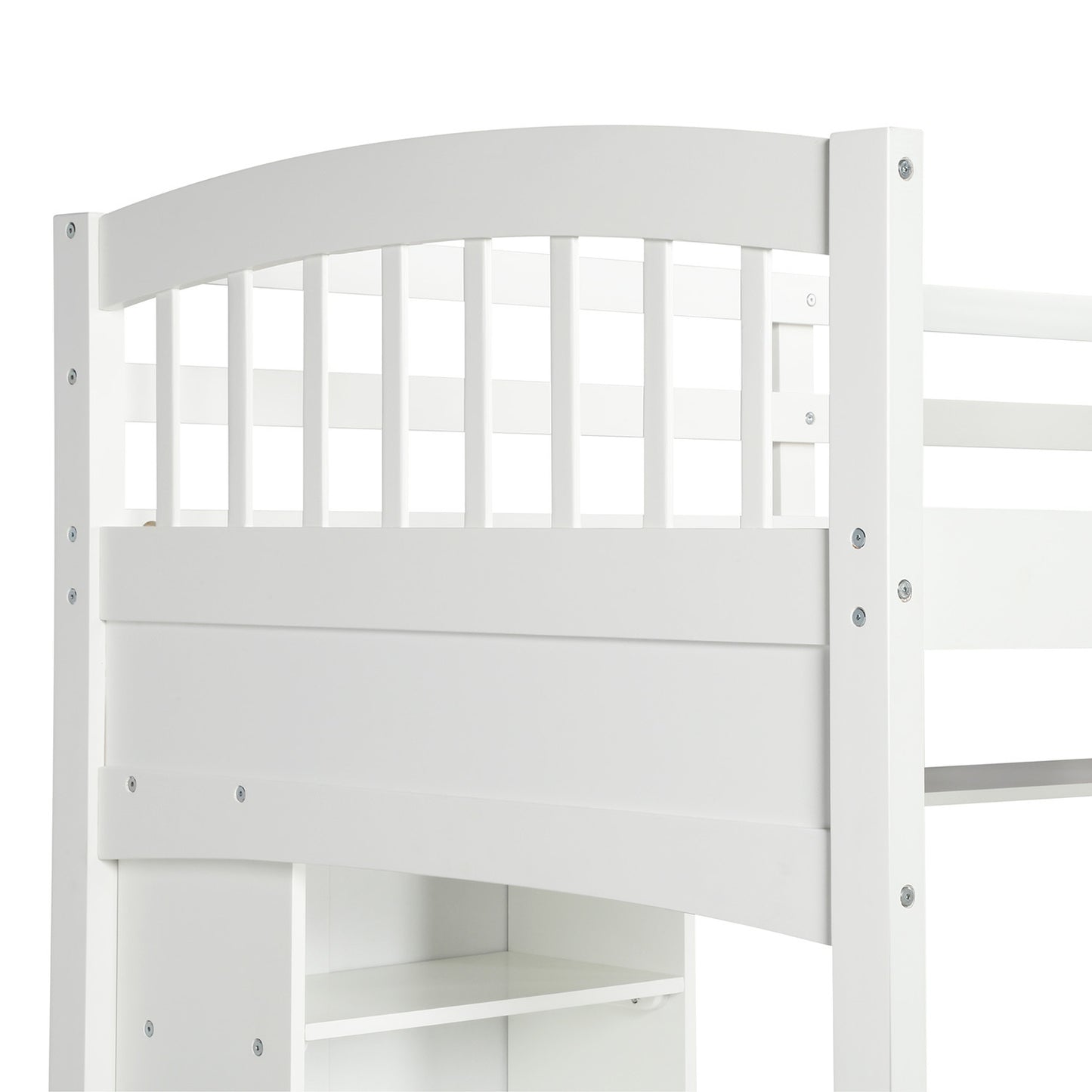 Twin size Loft Bed with Storage Shelves, Desk and Ladder, White