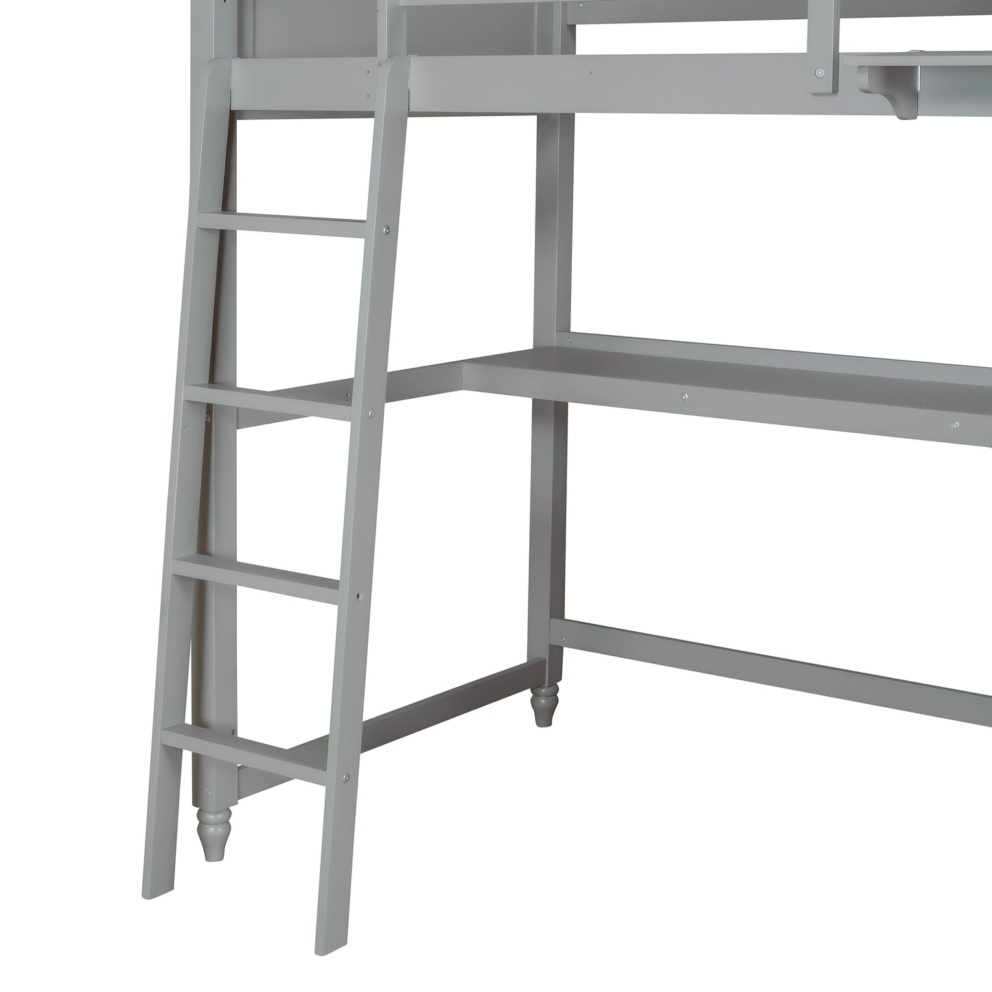 Twin size Loft Bed with Drawers and Desk, Wooden Loft Bed with Shelves - Gray