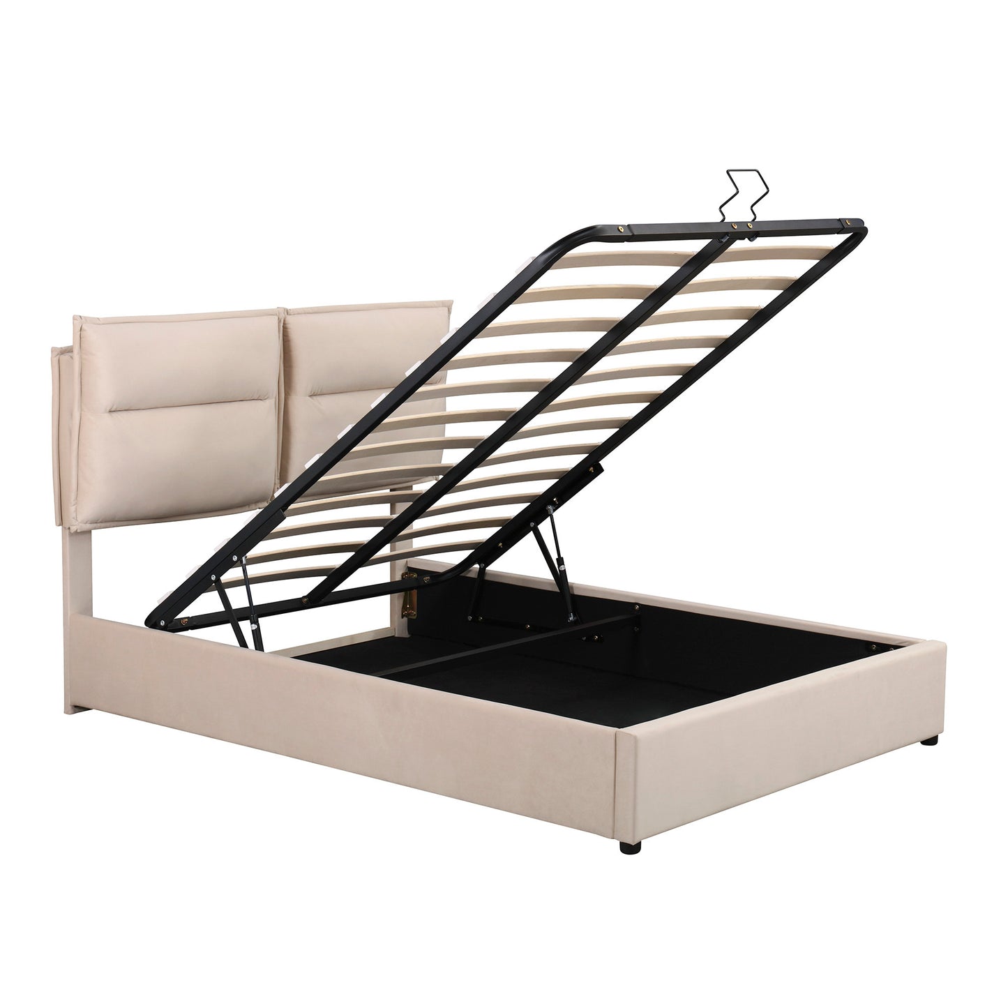 Upholstered Platform bed with a Hydraulic Storage System, Full size, Beige