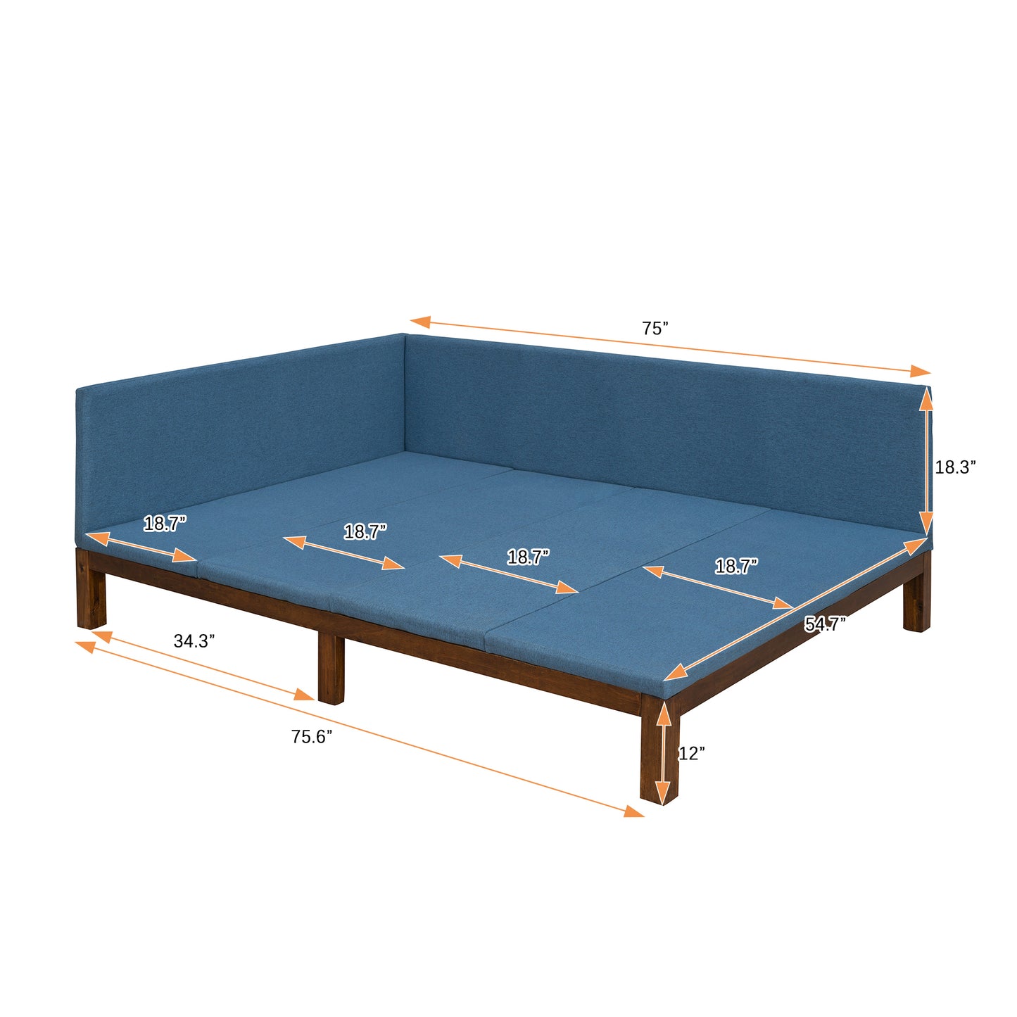 Upholstered Daybed/Sofa Bed Frame Full Size Linen-Blue
