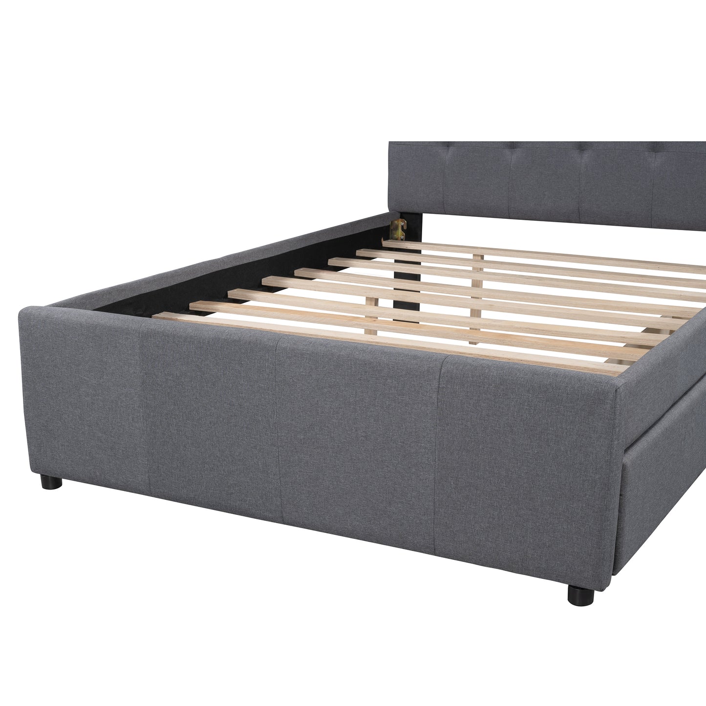 Linen Upholstered Platform Bed With Headboard and Two Drawers, Full