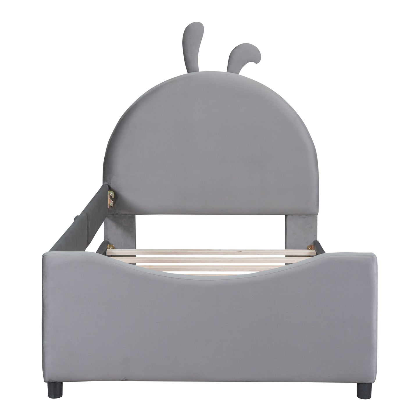 Twin Size Upholstered Daybed with Rabbit Ear Shaped Headboard, Gray