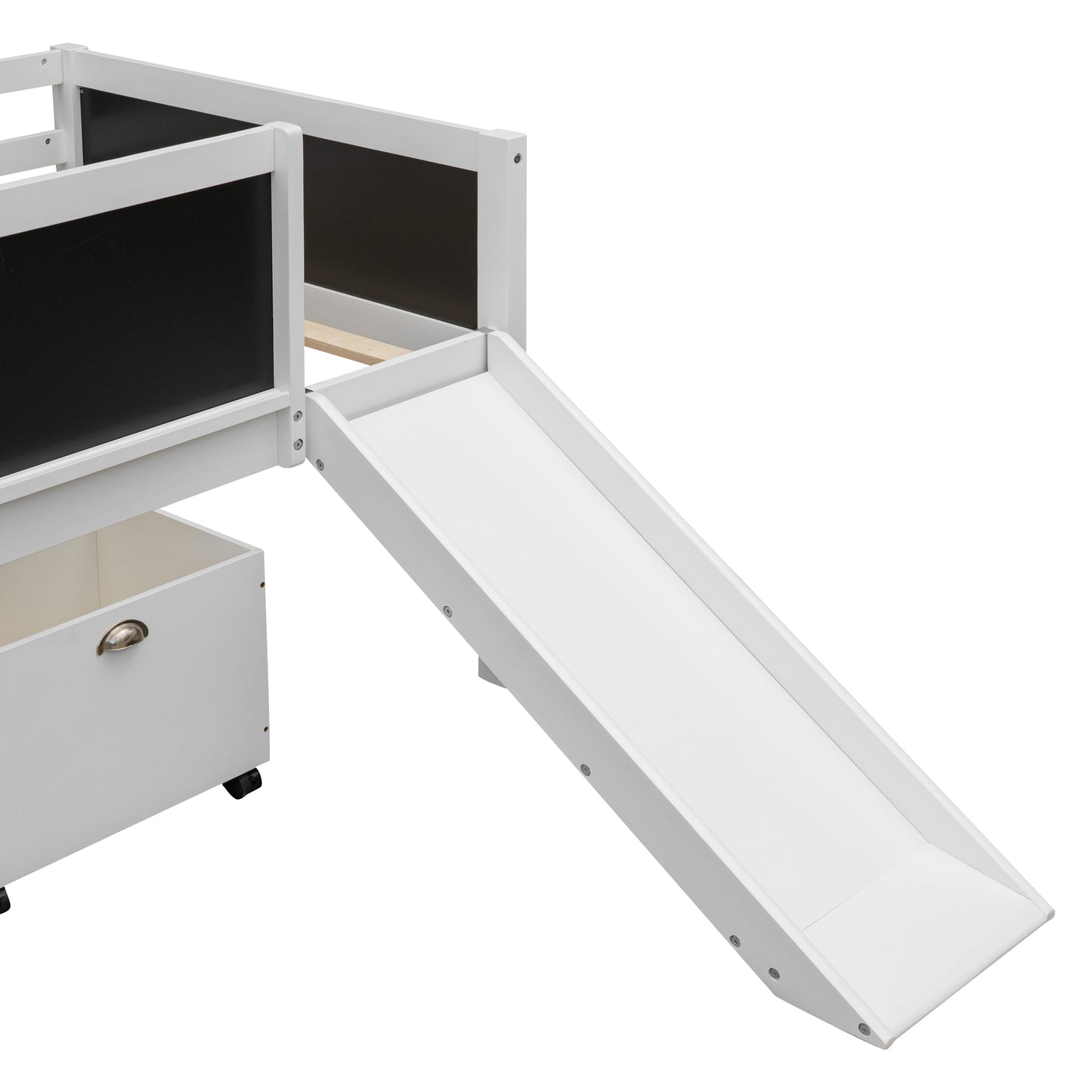 Twin size Loft Bed Wood Bed with Two Storage Boxes - White
