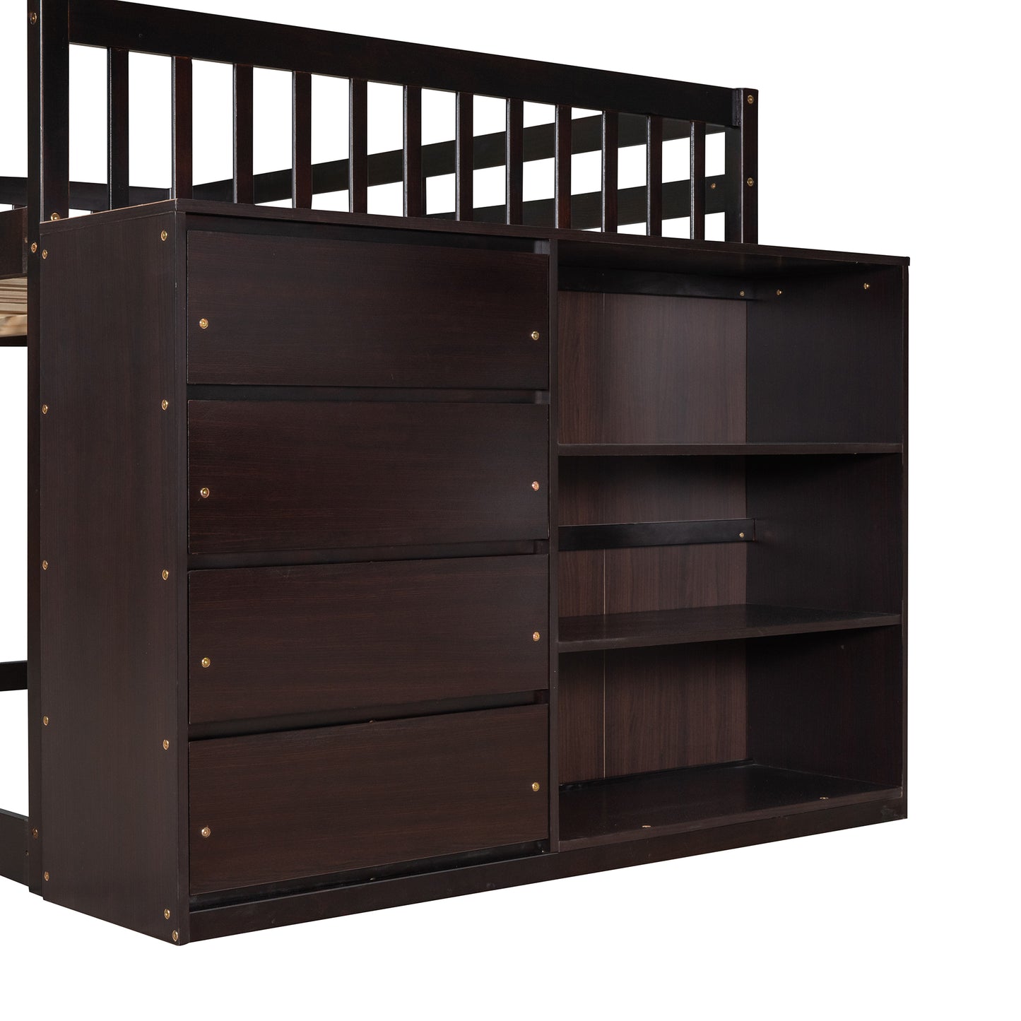 Full over Full Bunk Bed with 4 Drawers and 3 Shelves-Espresso