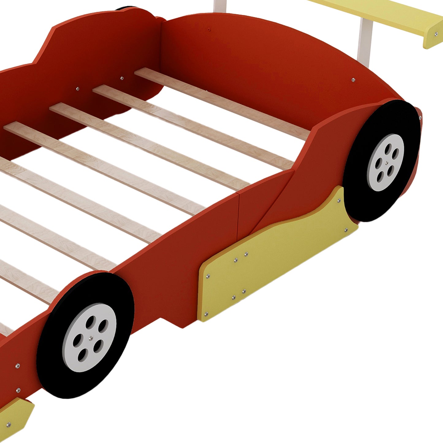 Full Size Race Car-Shaped Platform Bed with Wheels,Red