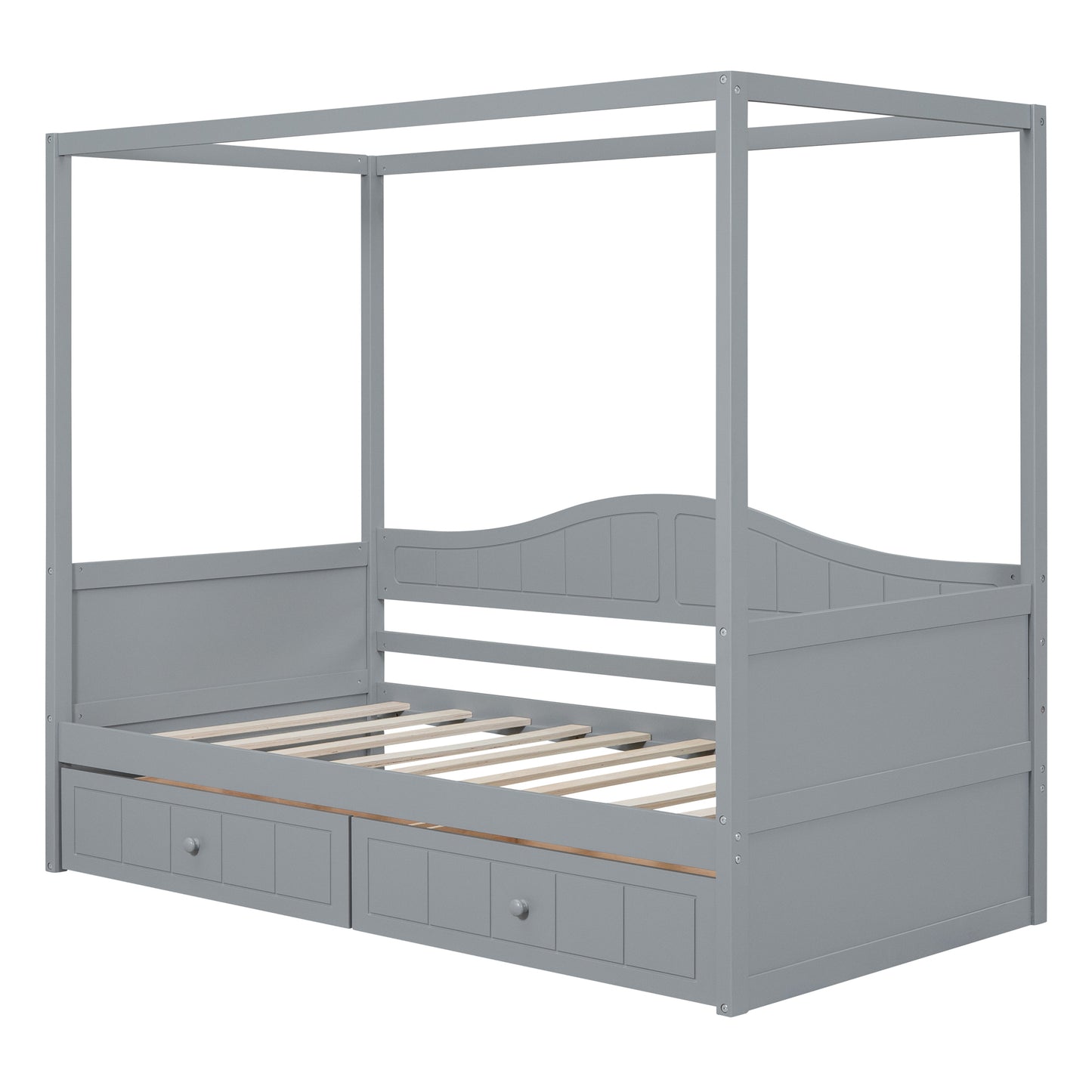 Twin Size Canopy Day Bed with 2 Drawers, Gray