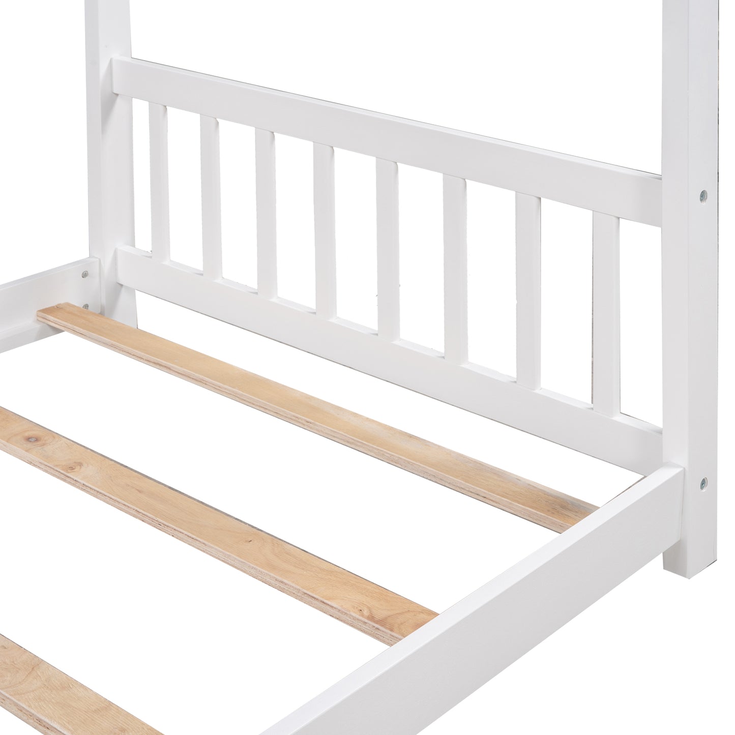 Twin Size House Platform Bed with Headboard and Footboard,Roof Design,White