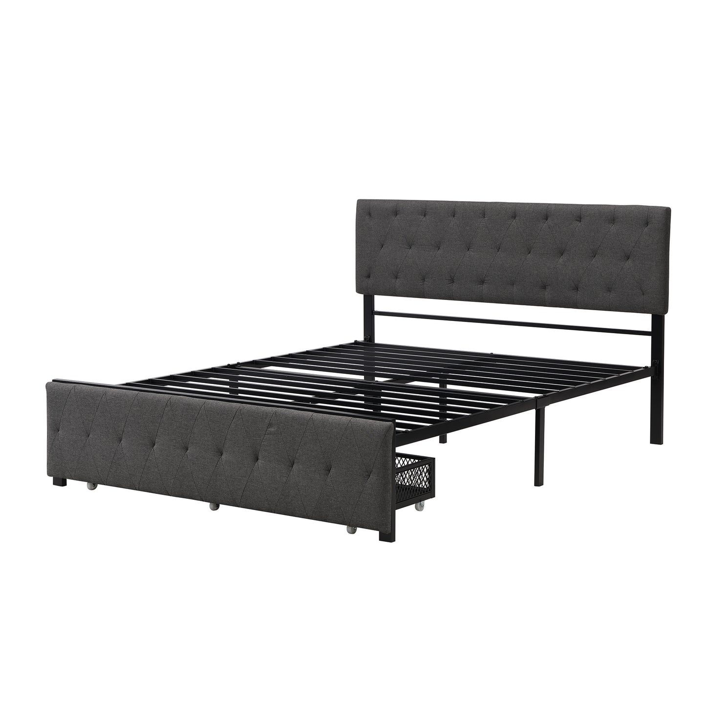 Queen Size Storage Bed Metal Platform Bed with a Big Drawer - Gray