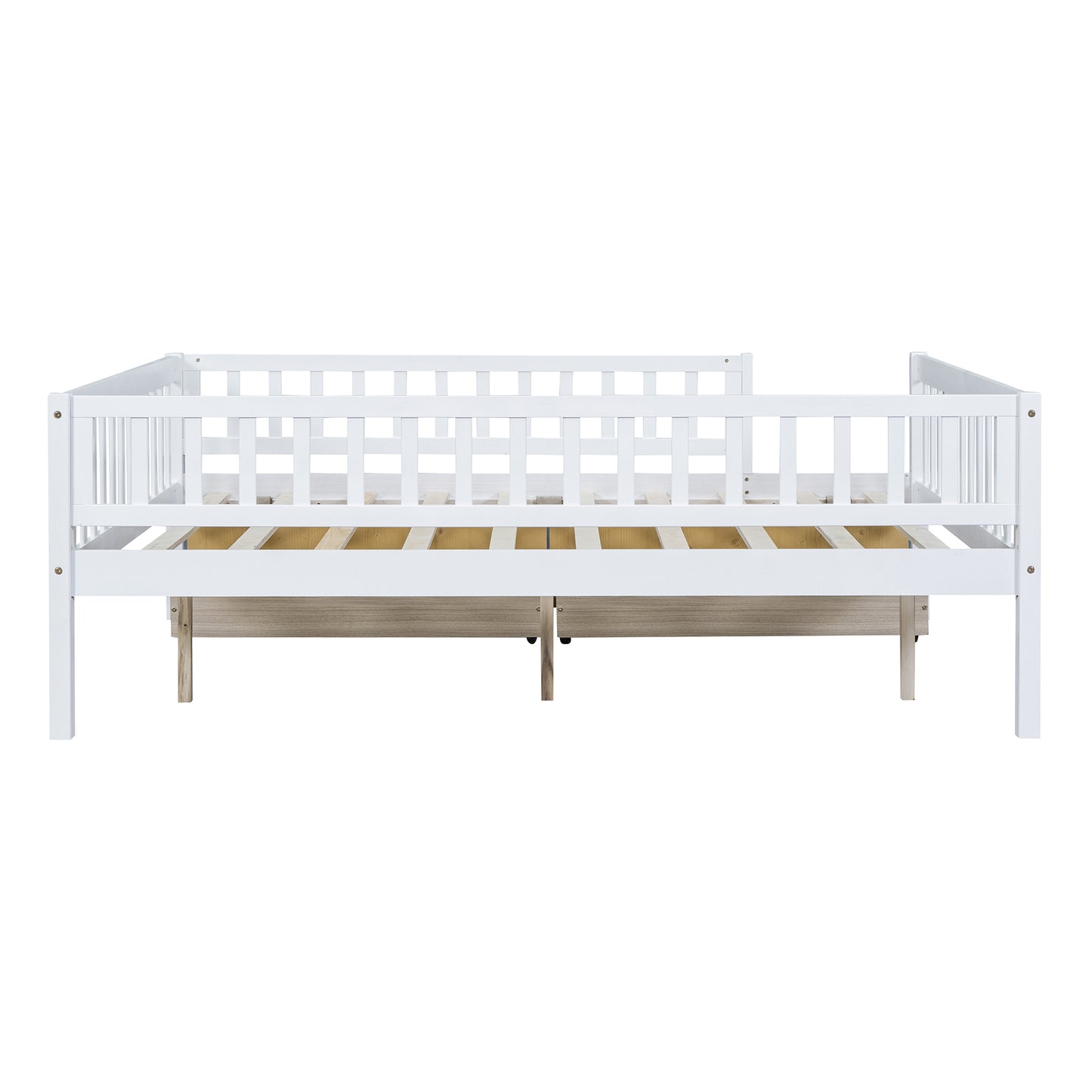 Full Size Daybed Wood Bed with Two Drawers , White