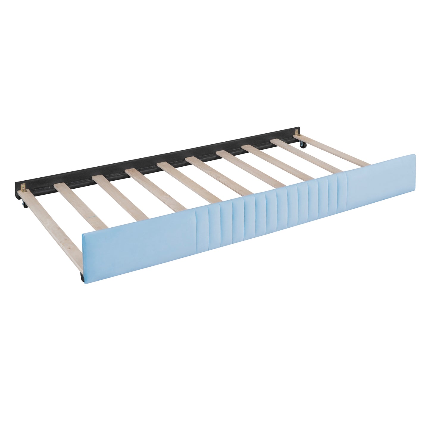 Upholstered Daybed Sofa Bed Twin Size With Trundle Bed and Wood Slat, Light Blue