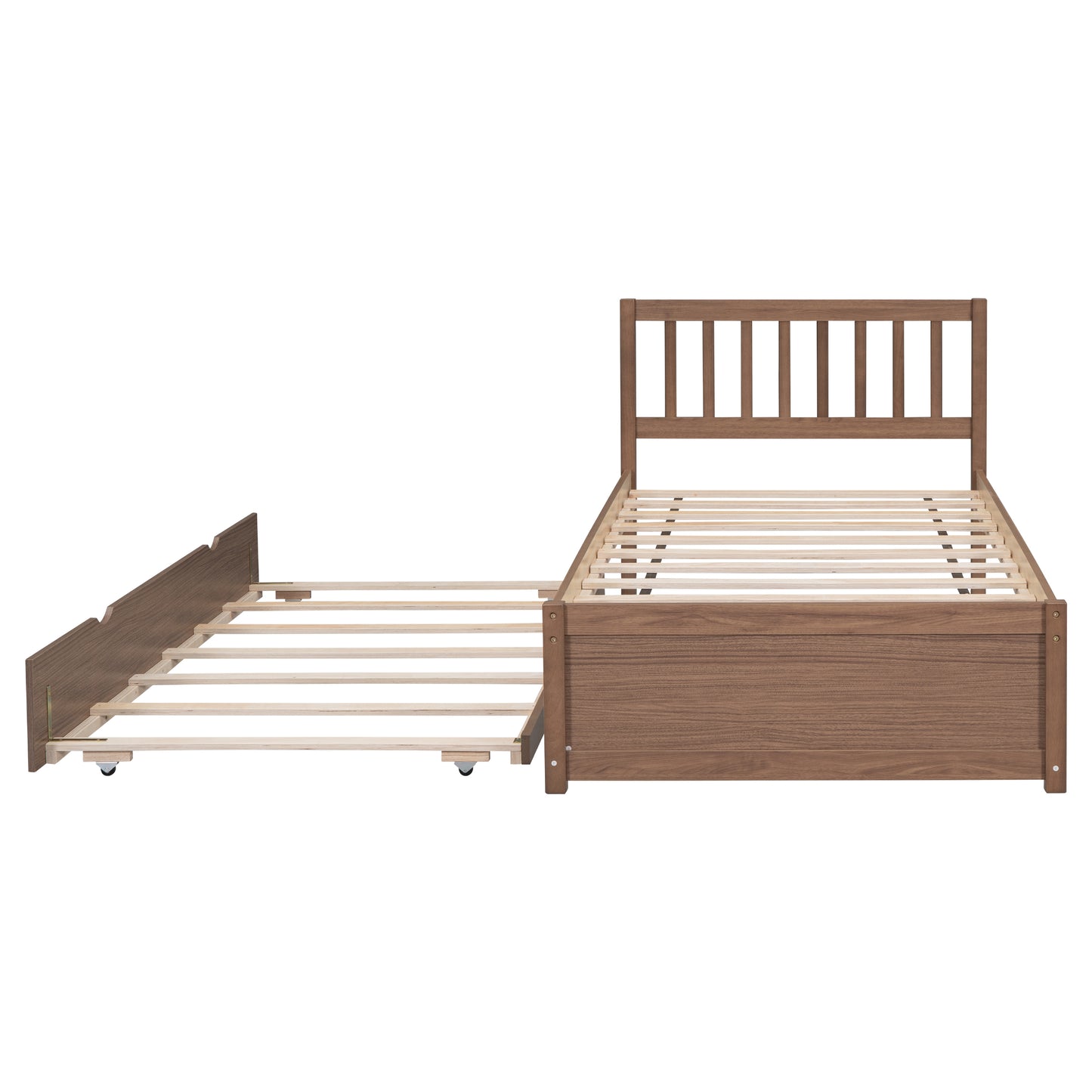 Modern Design Wooden Twin Size Platform Bed Frame with Trundle for Walnut Color