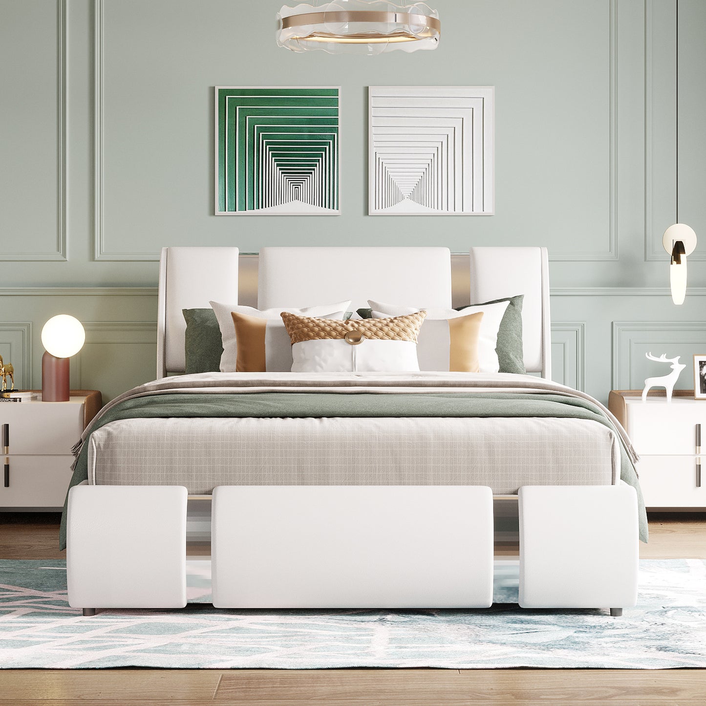 Full Size Upholstered Faux Leather Platform bed with a Hydraulic Storage System, White