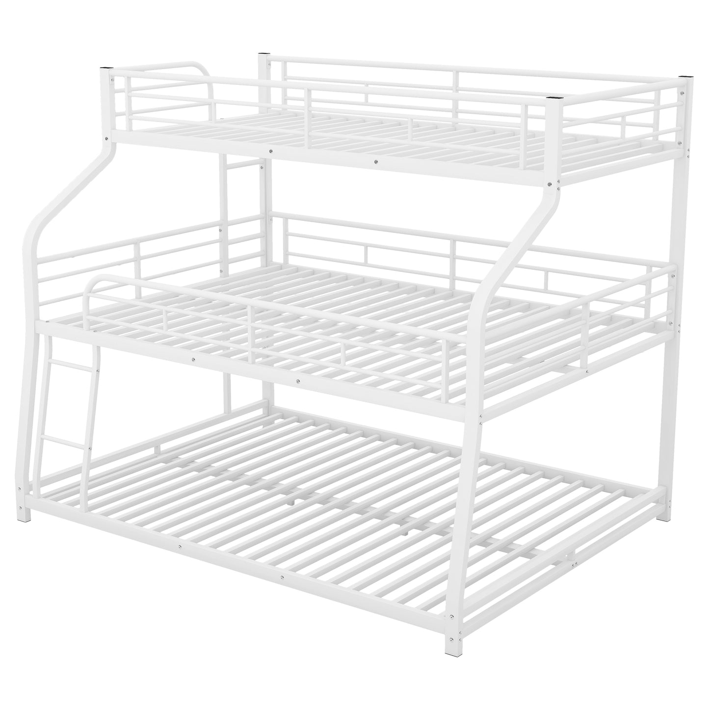 Twin XL/Full XL/Queen Triple Bunk Bed with Long and Short Ladder and Full-Length Guardrails,White