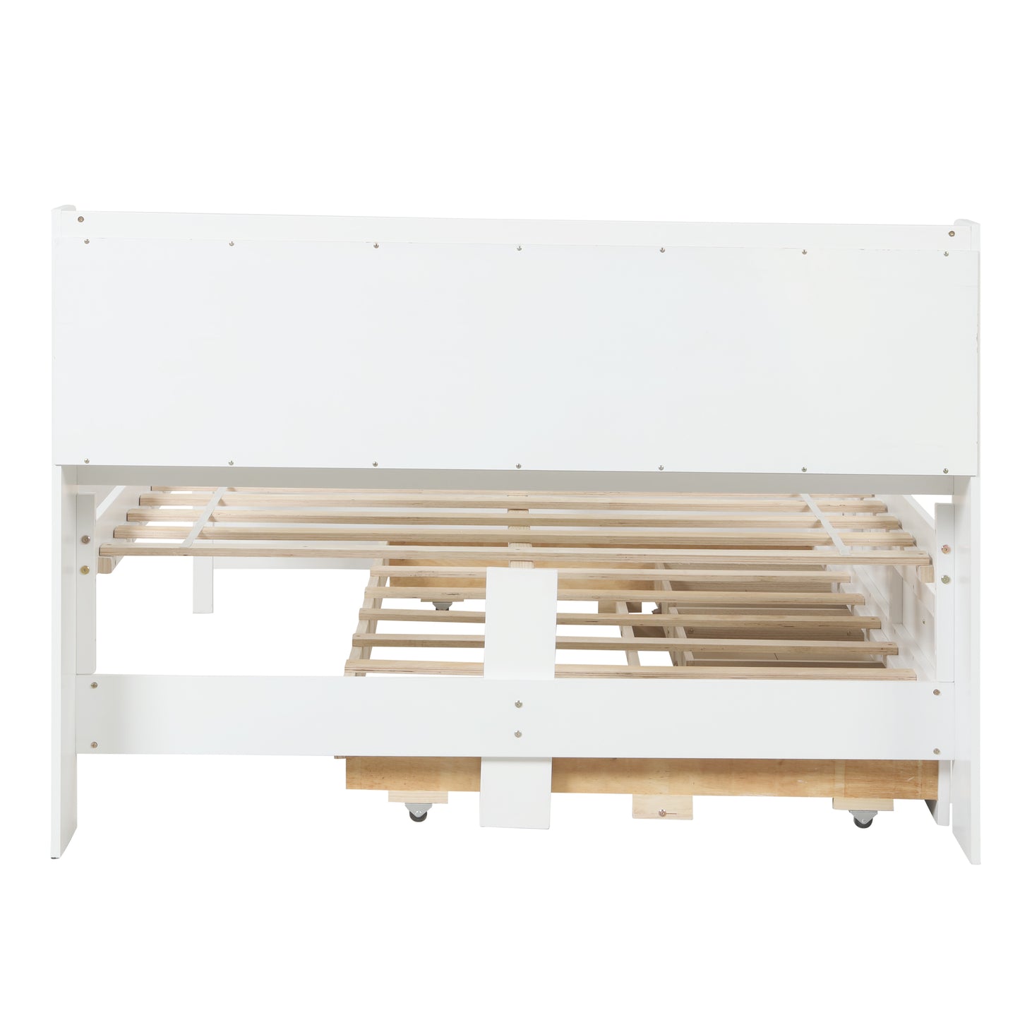 Full Platform Bed with Drawers, Bookcase and Twin Trundle, White