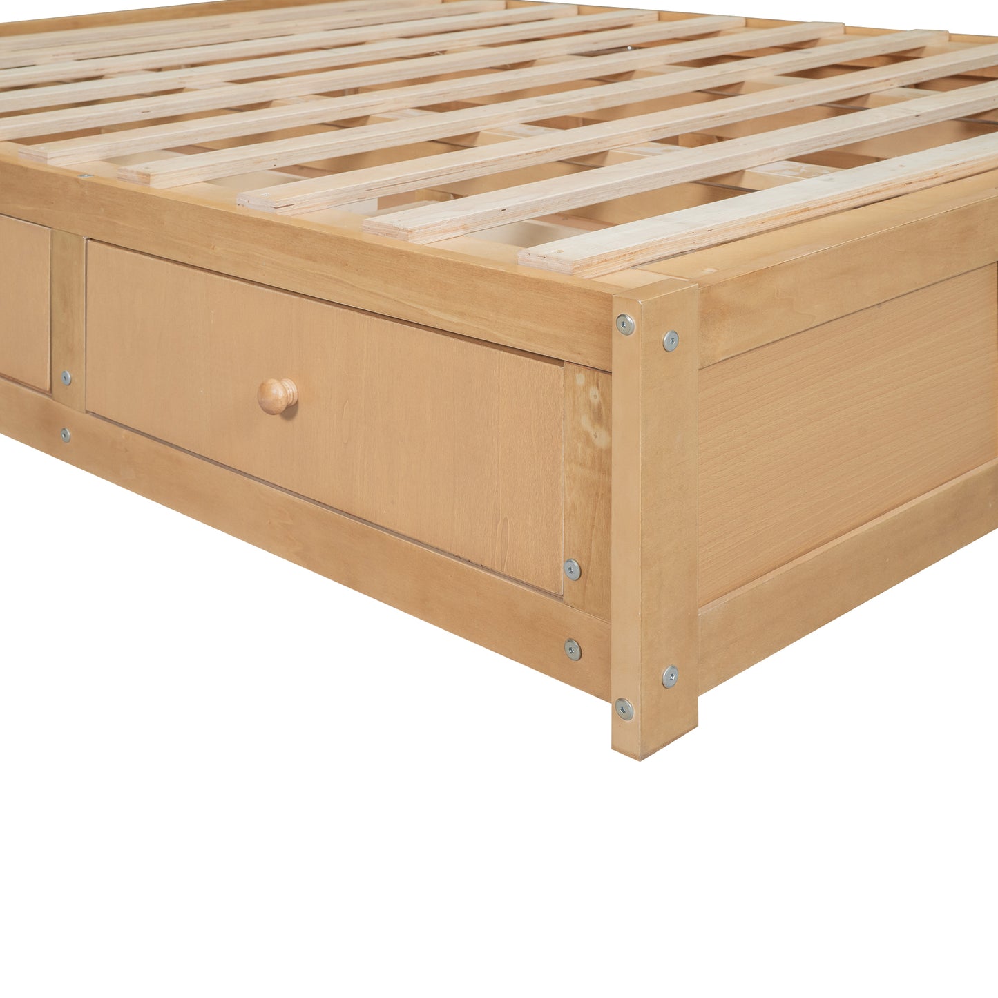 Full Size Wood Platform Bed with Underneath Storage and 2 Drawers, Wood Color