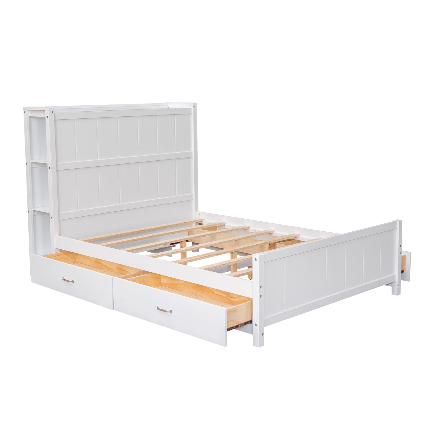 Full Size Platform Bed with Drawers and Storage Shelves, White
