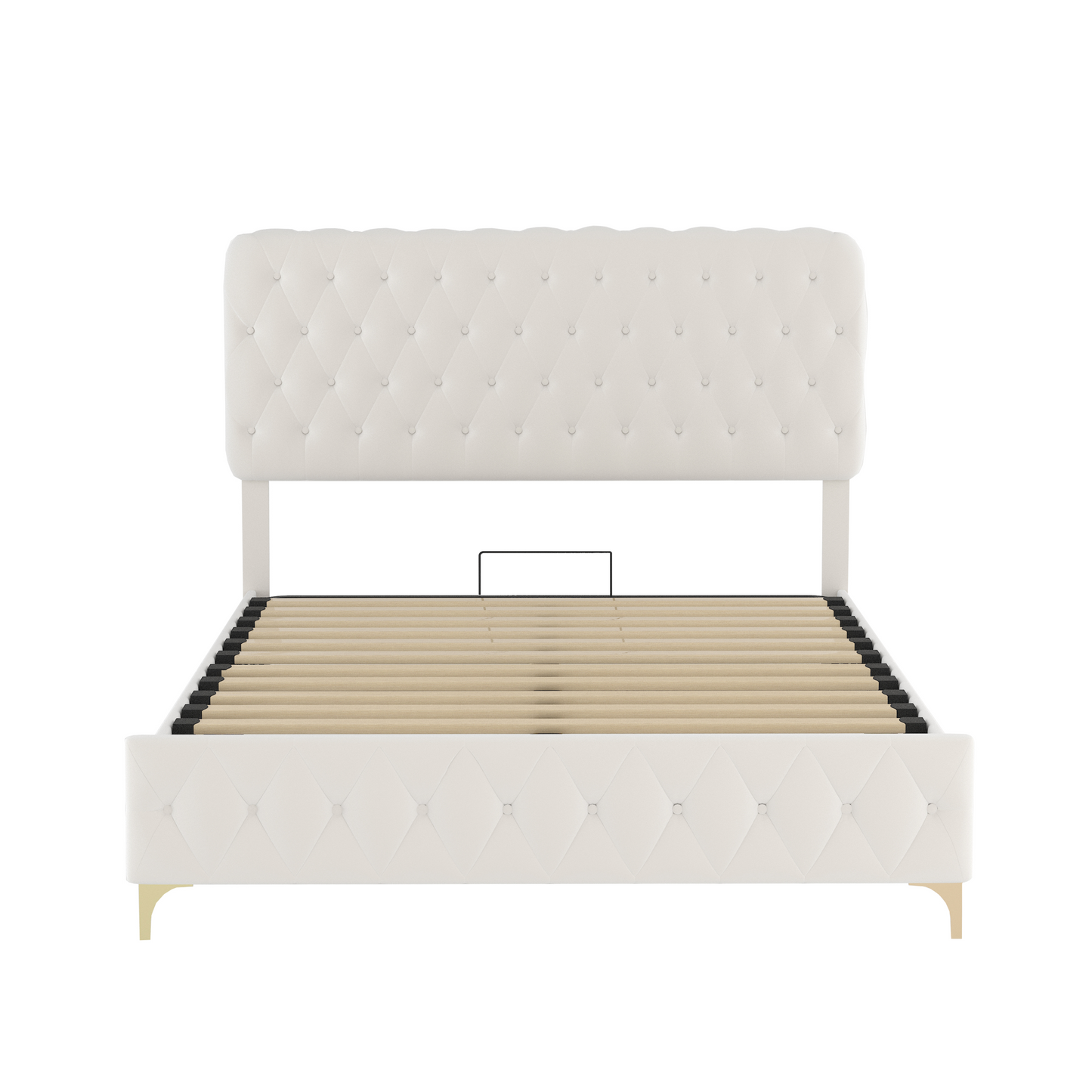 Queen Velvet Upholstered Platform Bed Frame With Pneumatic Hydraulic Function,  with Deep Tufted Buttons, Lift Up Storage Bed With Hidden Underbed Oversized Storage, Beige