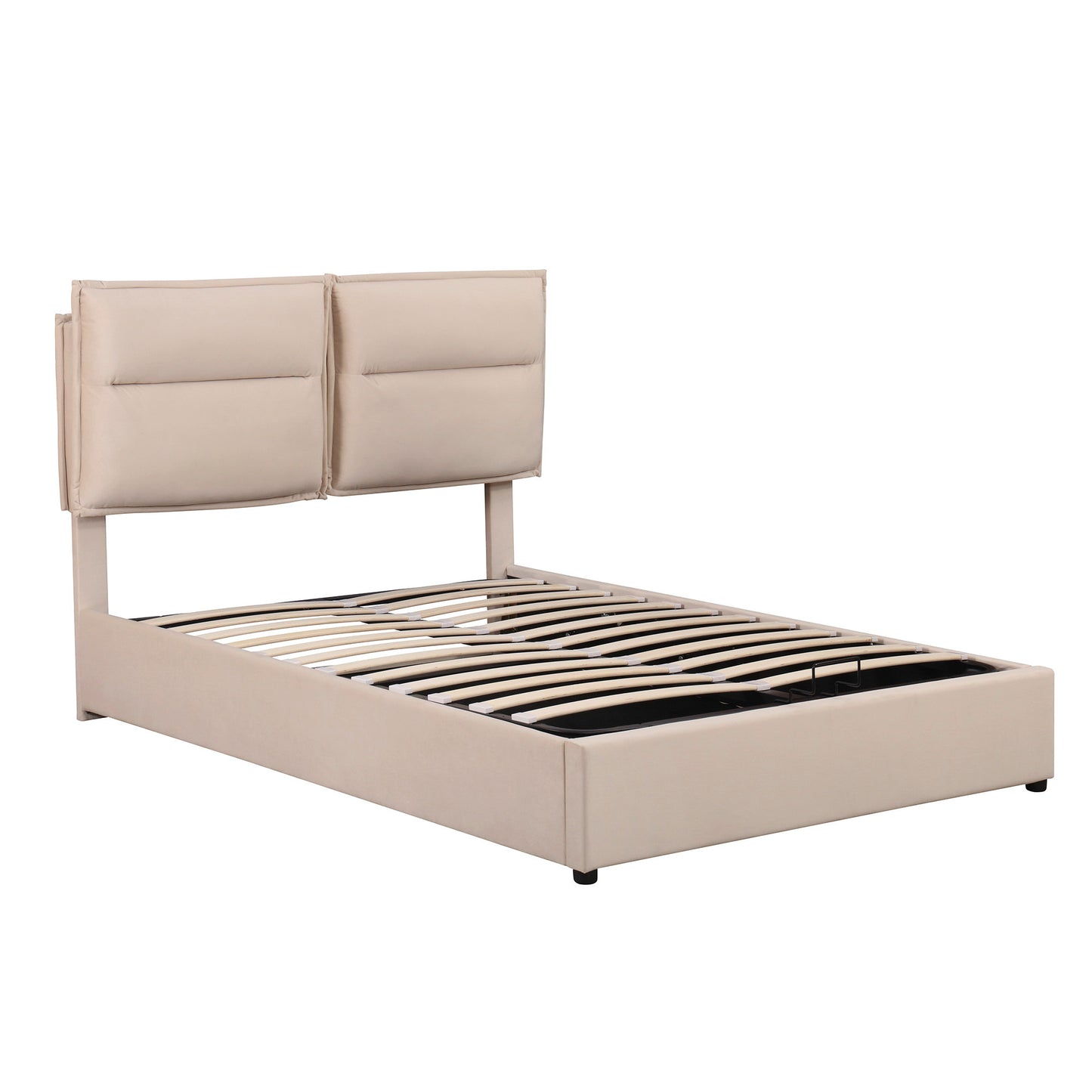 Upholstered Platform bed with a Hydraulic Storage System, Full size, Beige