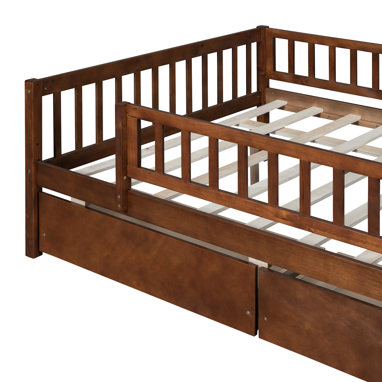 Full Size Daybed Wood Bed with Two Drawers, Walnut
