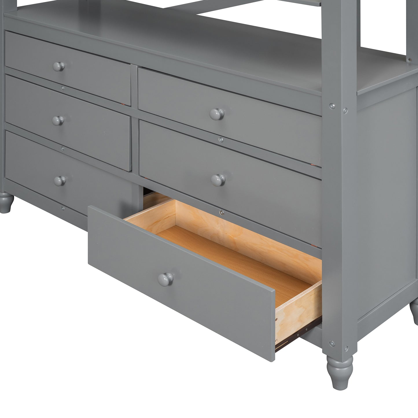 Full size Loft Bed with Drawers and Desk, Wooden Loft Bed with Shelves - Gray