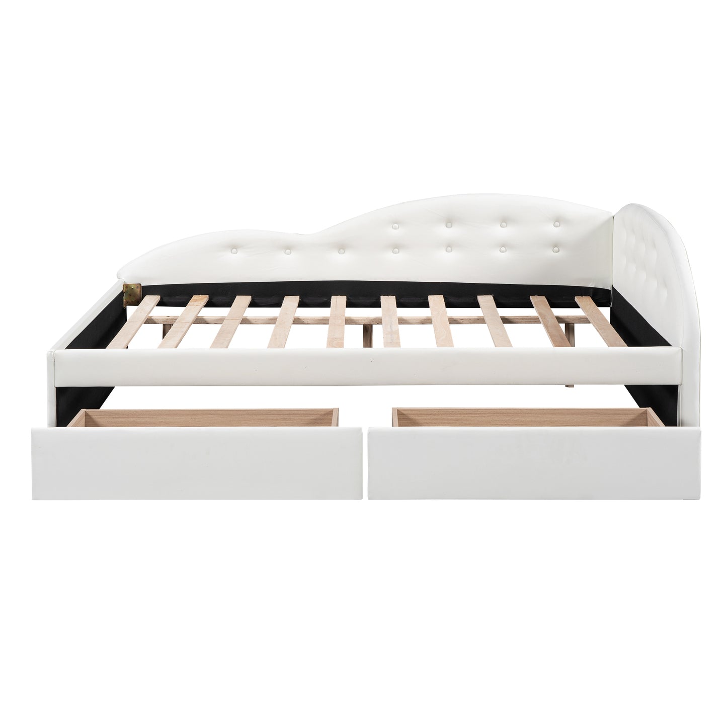 Full Size PU Upholstered Tufted Daybed with Two Drawers and Cloud Shaped Guardrail, White