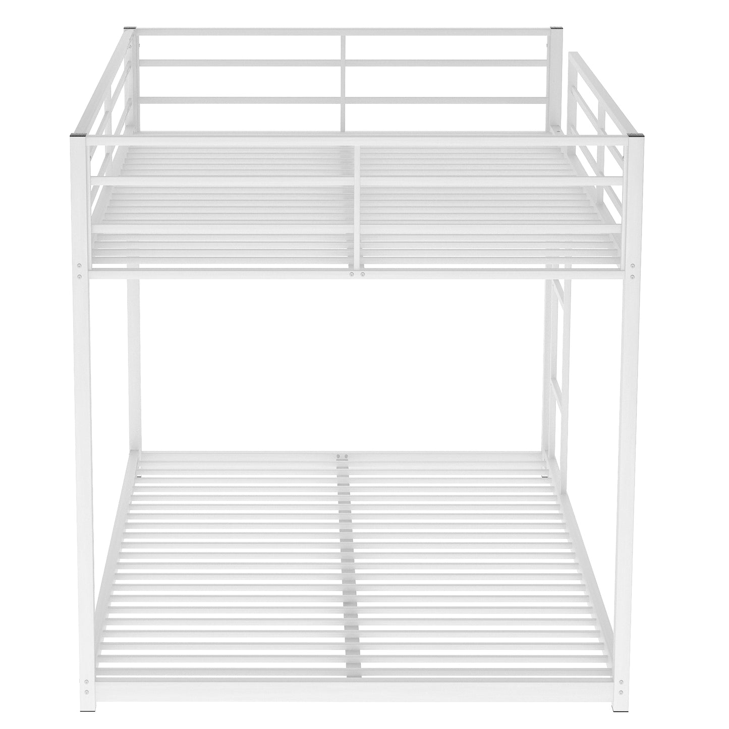 Full over Full Metal Bunk Bed, Low Bunk Bed with Ladder, White