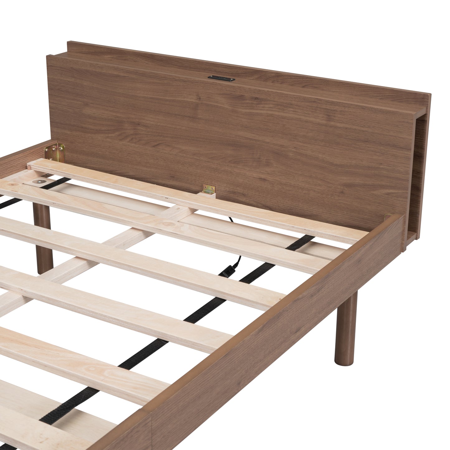 Modern Design Twin Size Platform Bed Frame with Headboard for Walnut Color