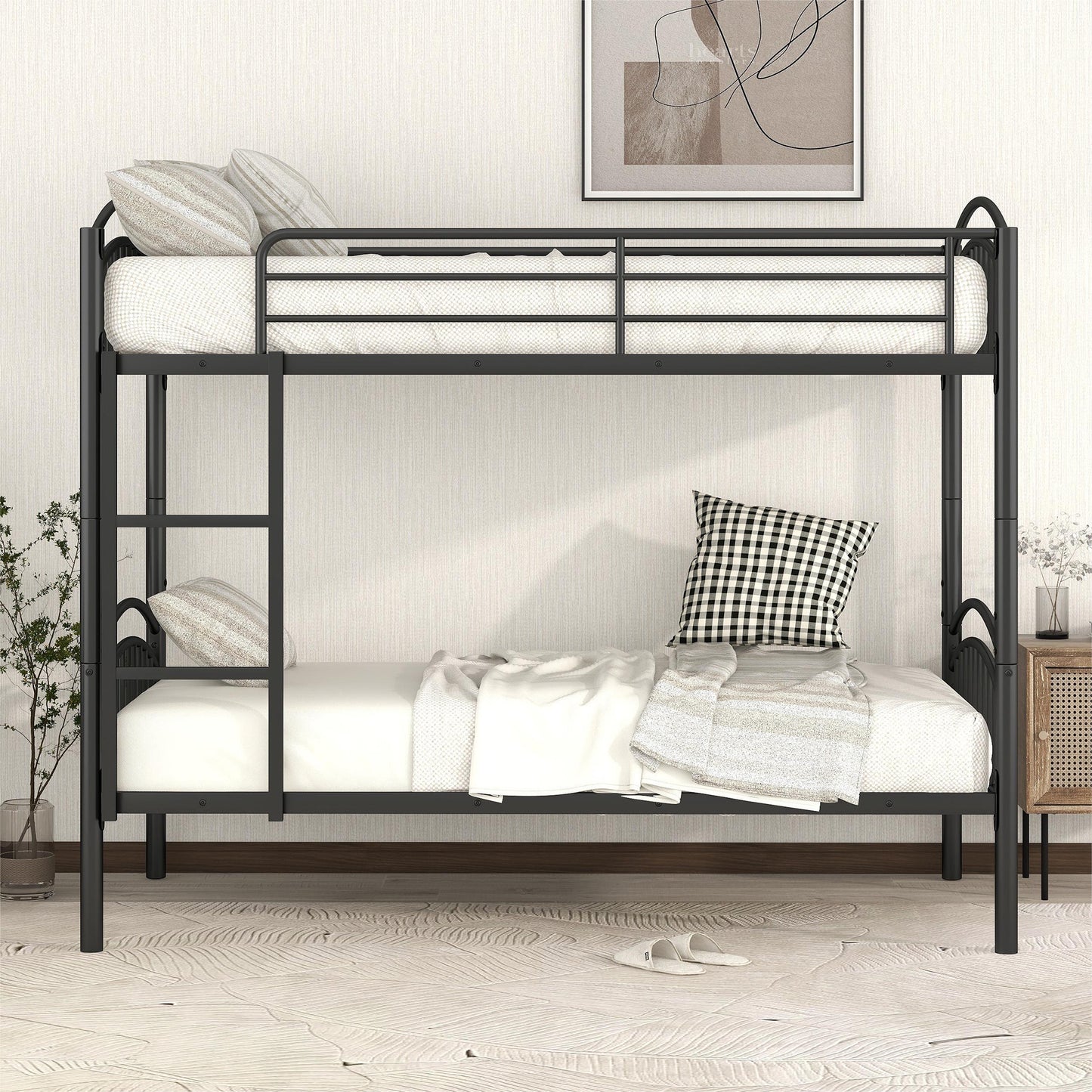 Twin Over Twin Metal Bunk Bed,Divided into Two Beds(Black)