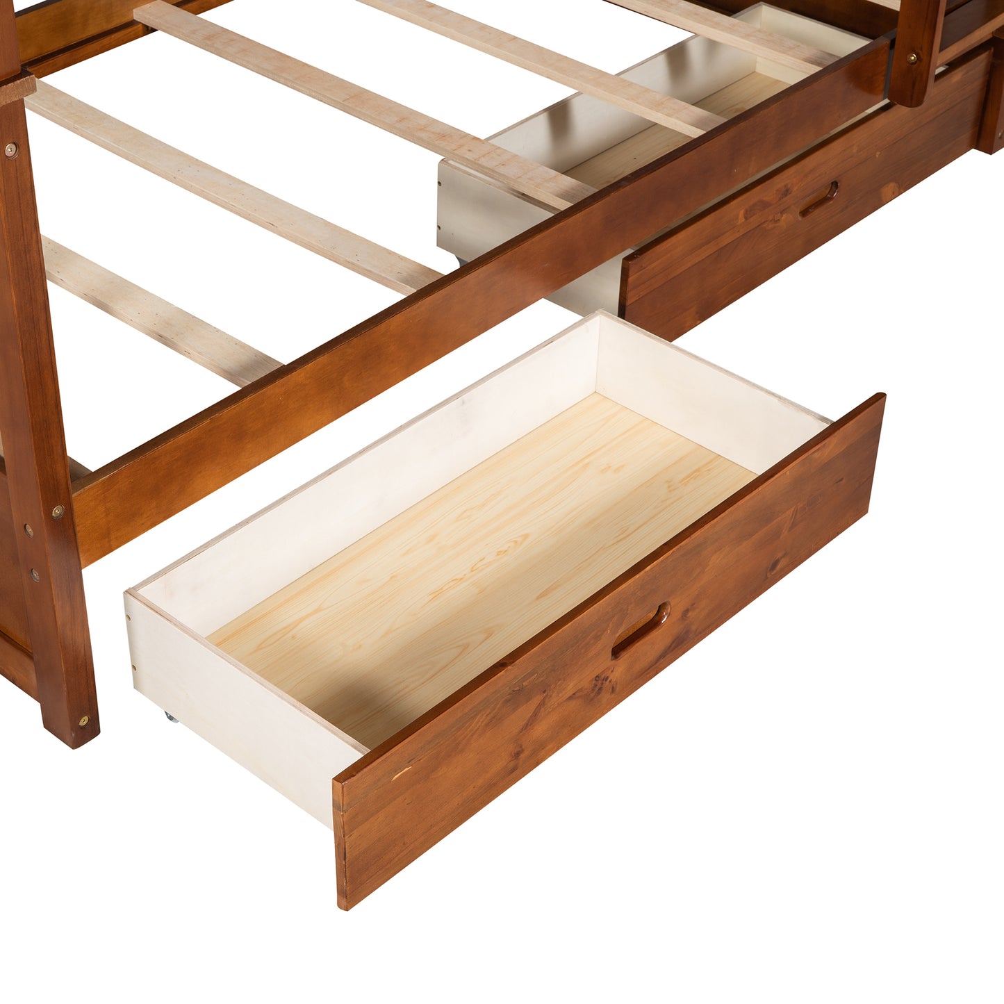 Twin-Over-Twin Bunk Bed with Ladders and Two Storage Drawers (Walnut)