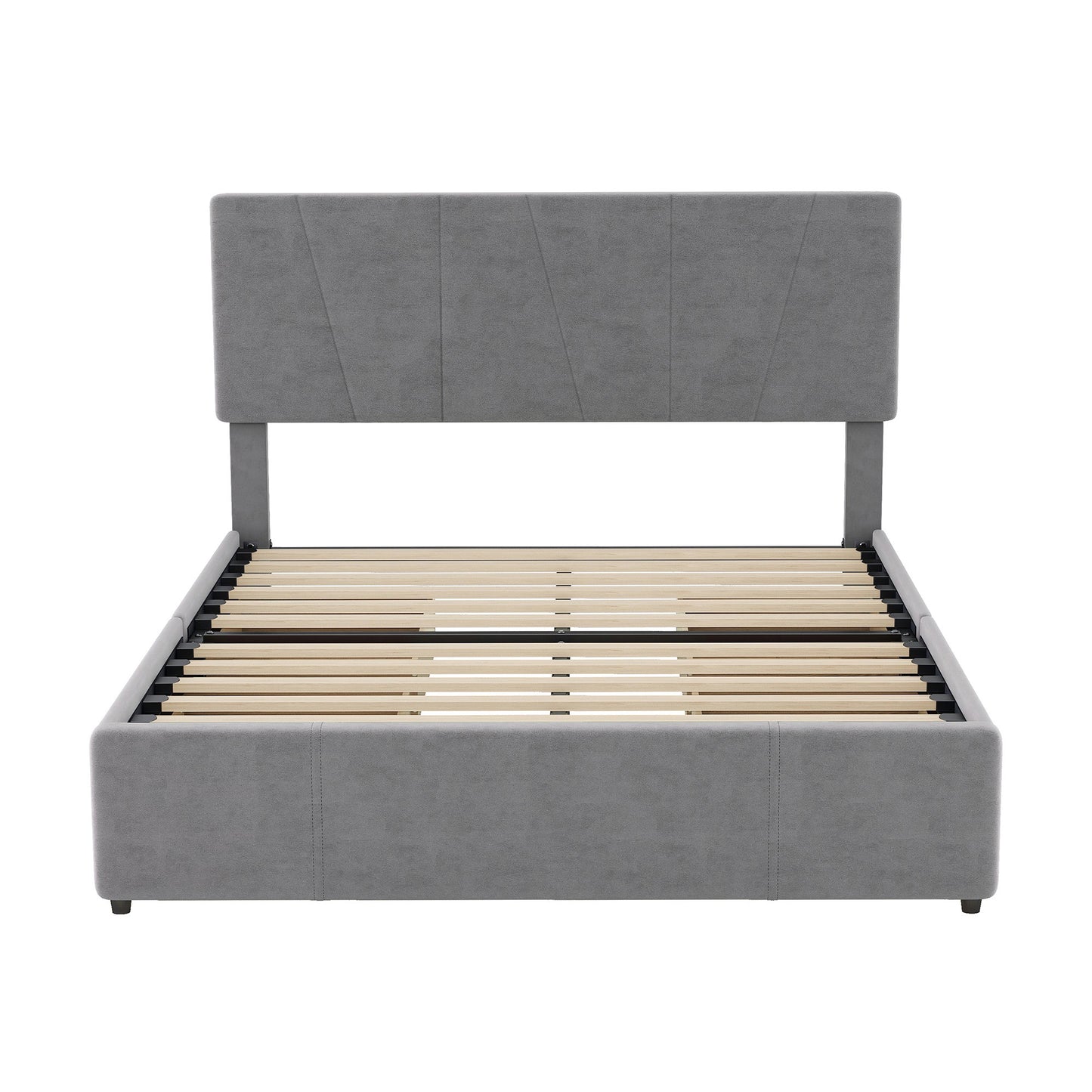 Full Size Upholstery Platform Bed with Four Drawers on Two Sides, Adjustable Headboard, Grey