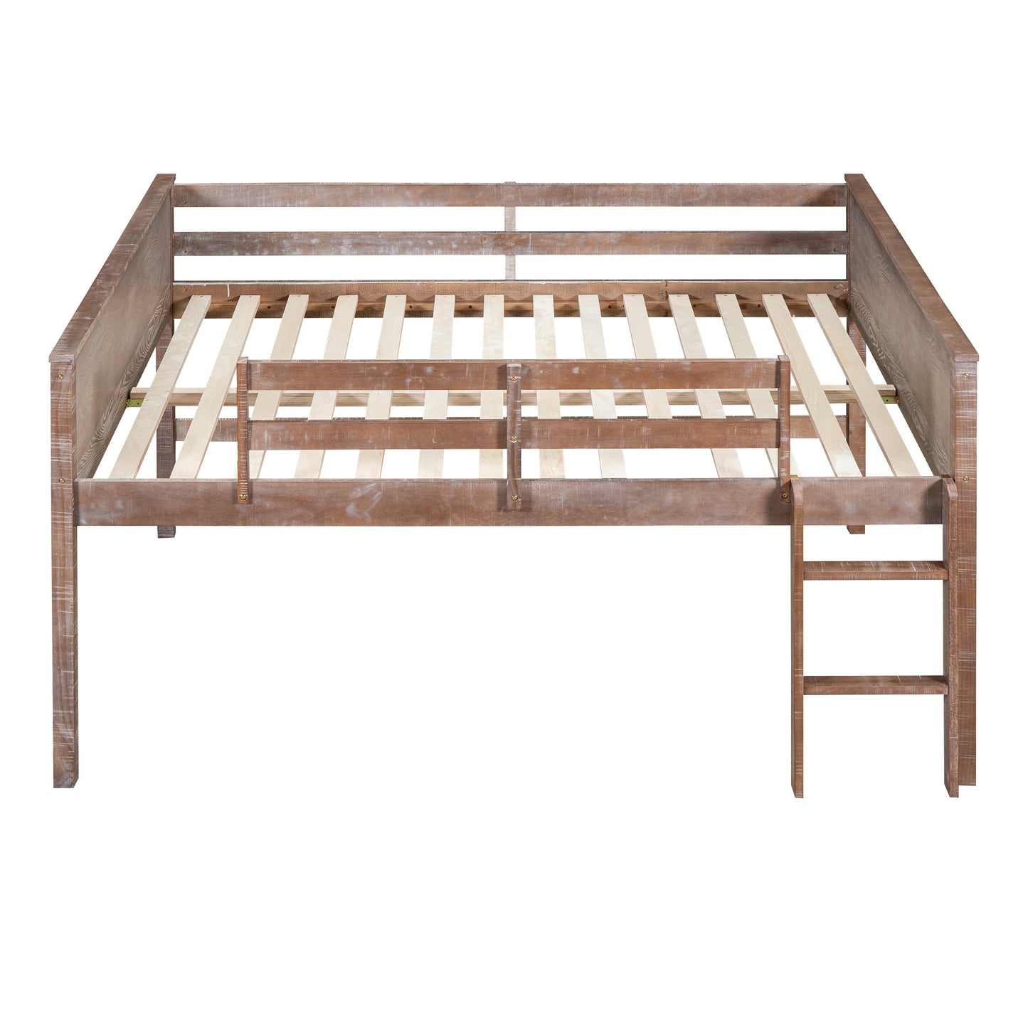 Wood Twin Size Loft Bed with Hanging Clothes Racks, White Rustic Natural