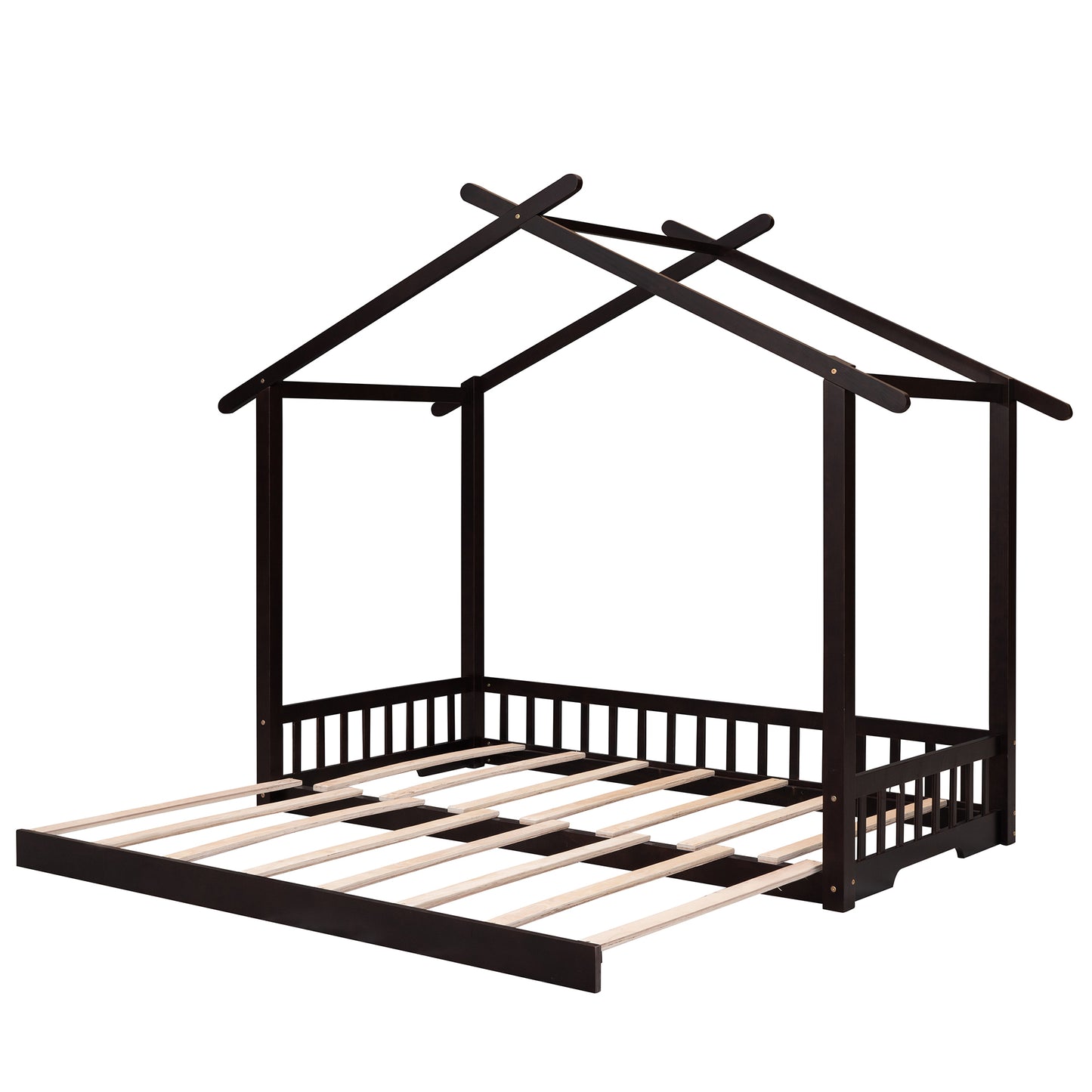 Extending House Bed, Wooden Daybed, Espresso
