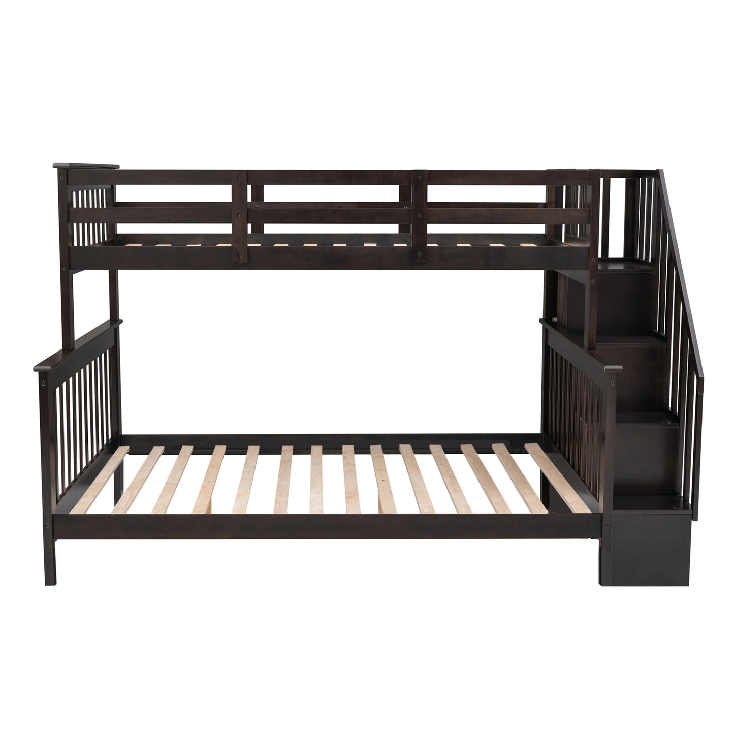 Stairway Twin-Over-Full Bunk Bed with Storage and Guard Rail for Bedroom, Espresso color