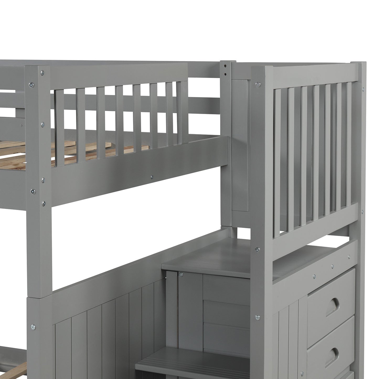 Full over Full Bunk Bed with Twin Size Trundle, Gray