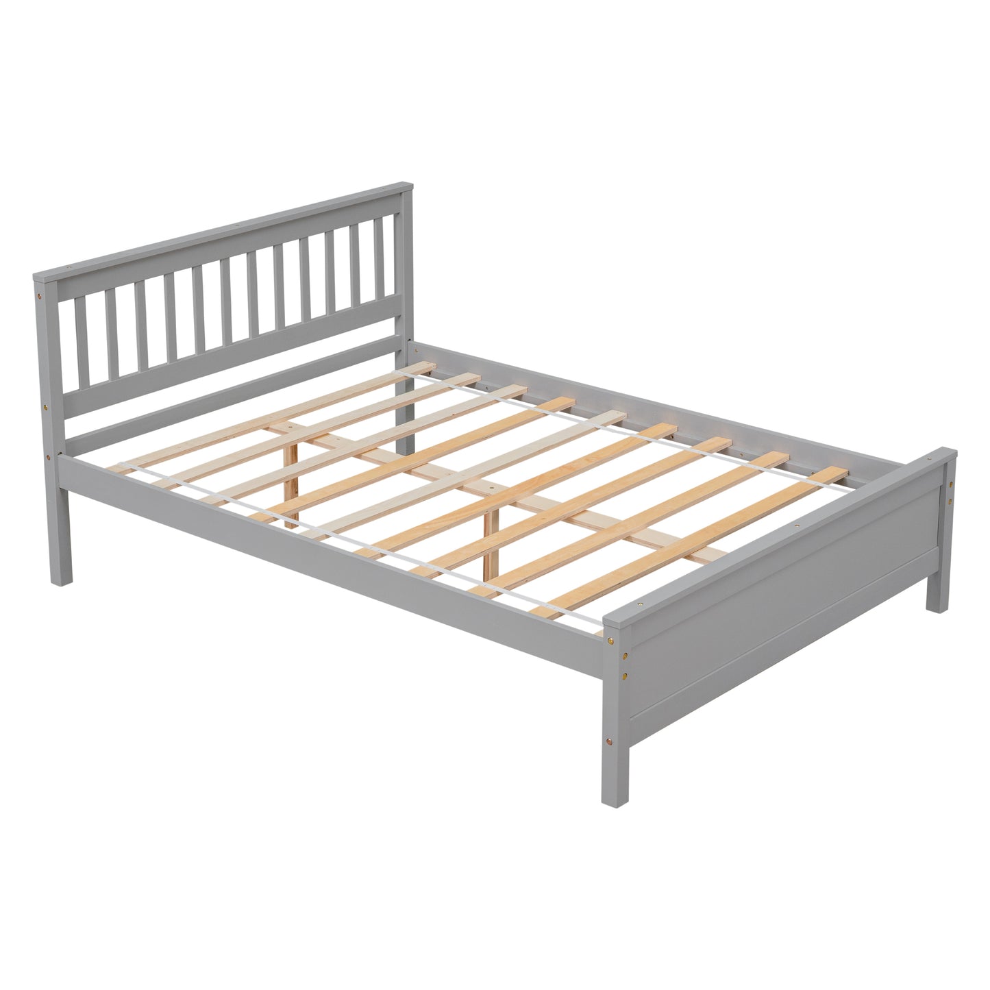 Full Platform Bed with Headboard and Footboard with Nightstand, Grey