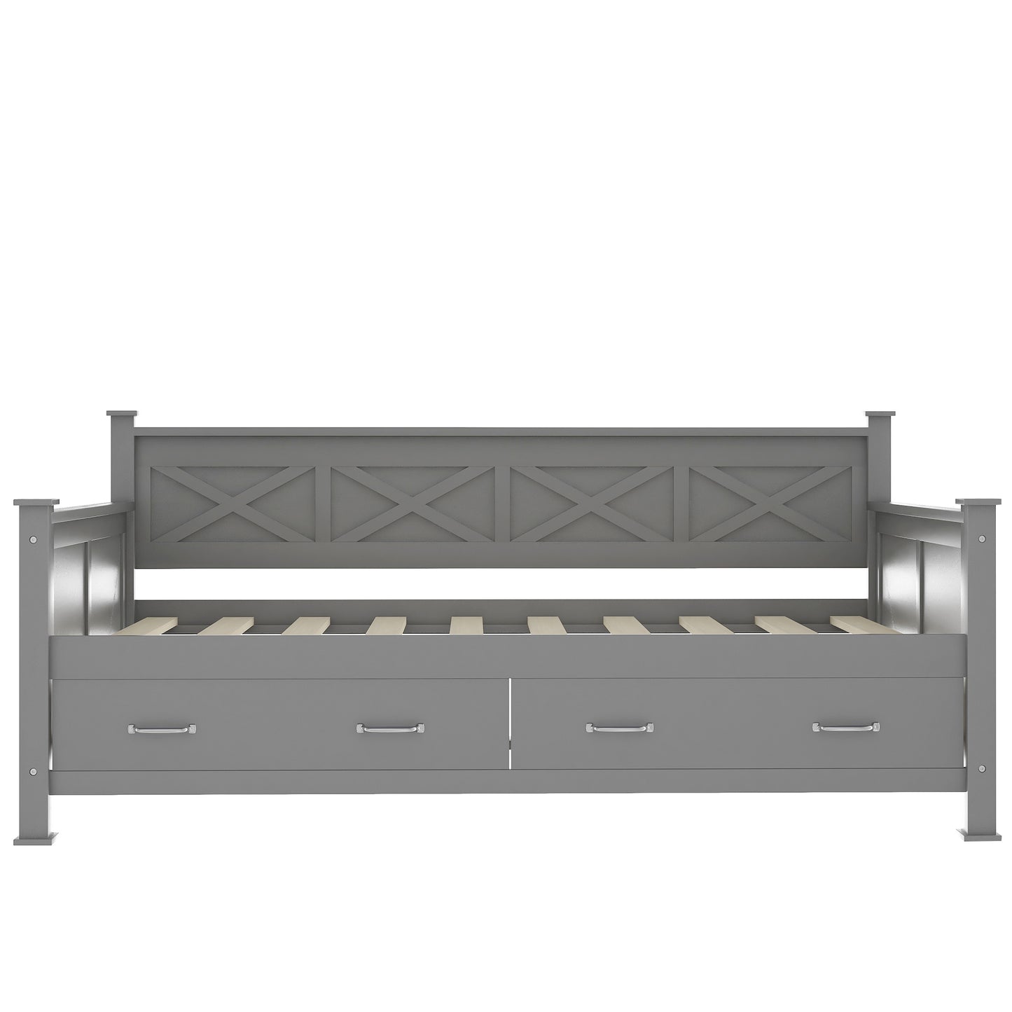 Twin Size Daybed with 2 Large Drawers, X-shaped Frame, Modern and Rustic Casual Style Daybed, Gray