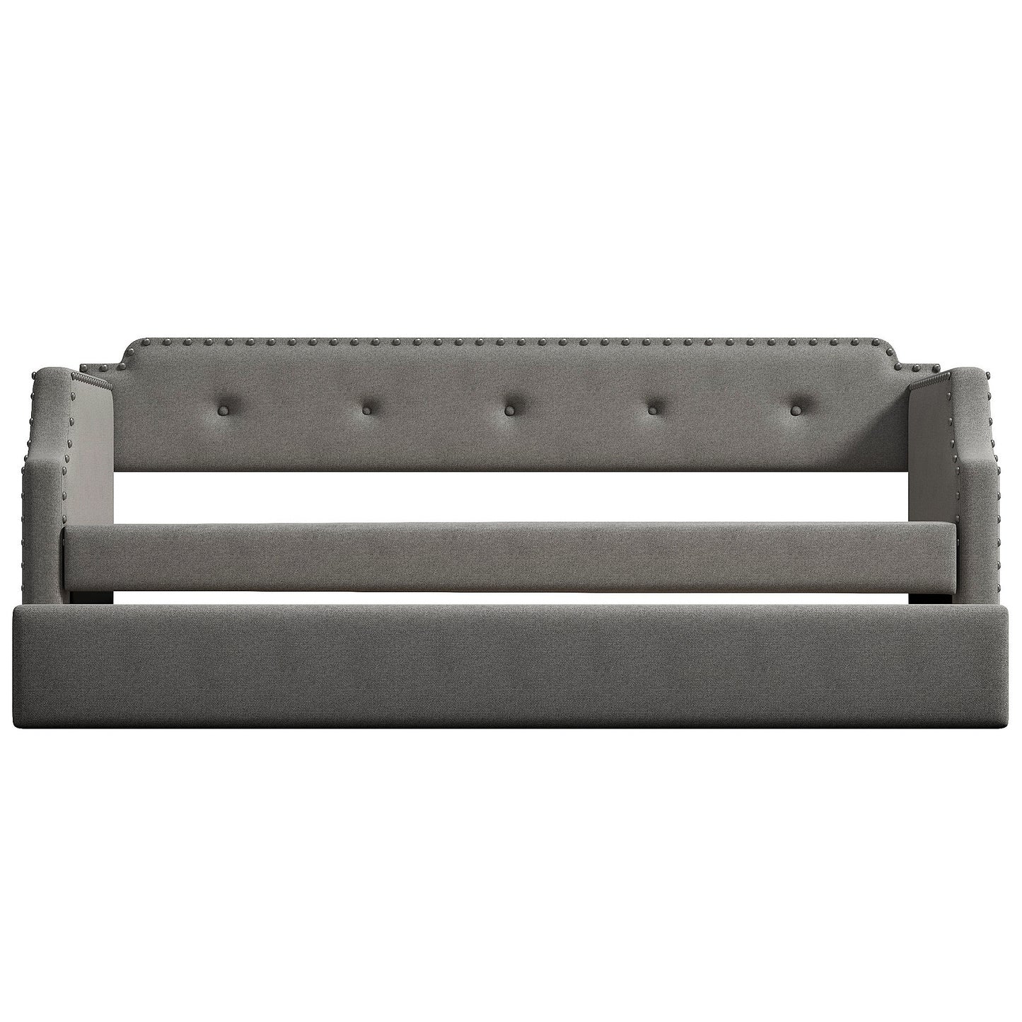 Upholstered Daybed with Trundle, Wood Slat Support,Upholstered Frame Sofa Bed , Twin,Gray