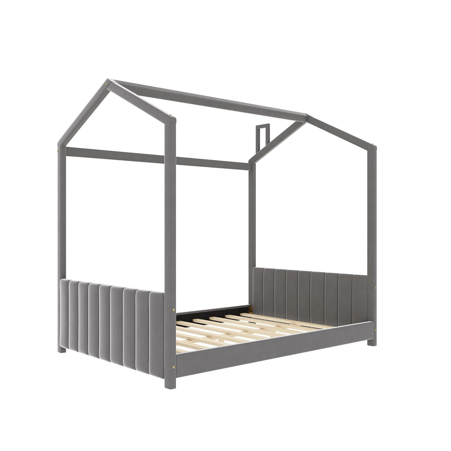 Full Size Wood Velvet House Platform Bed, Gray