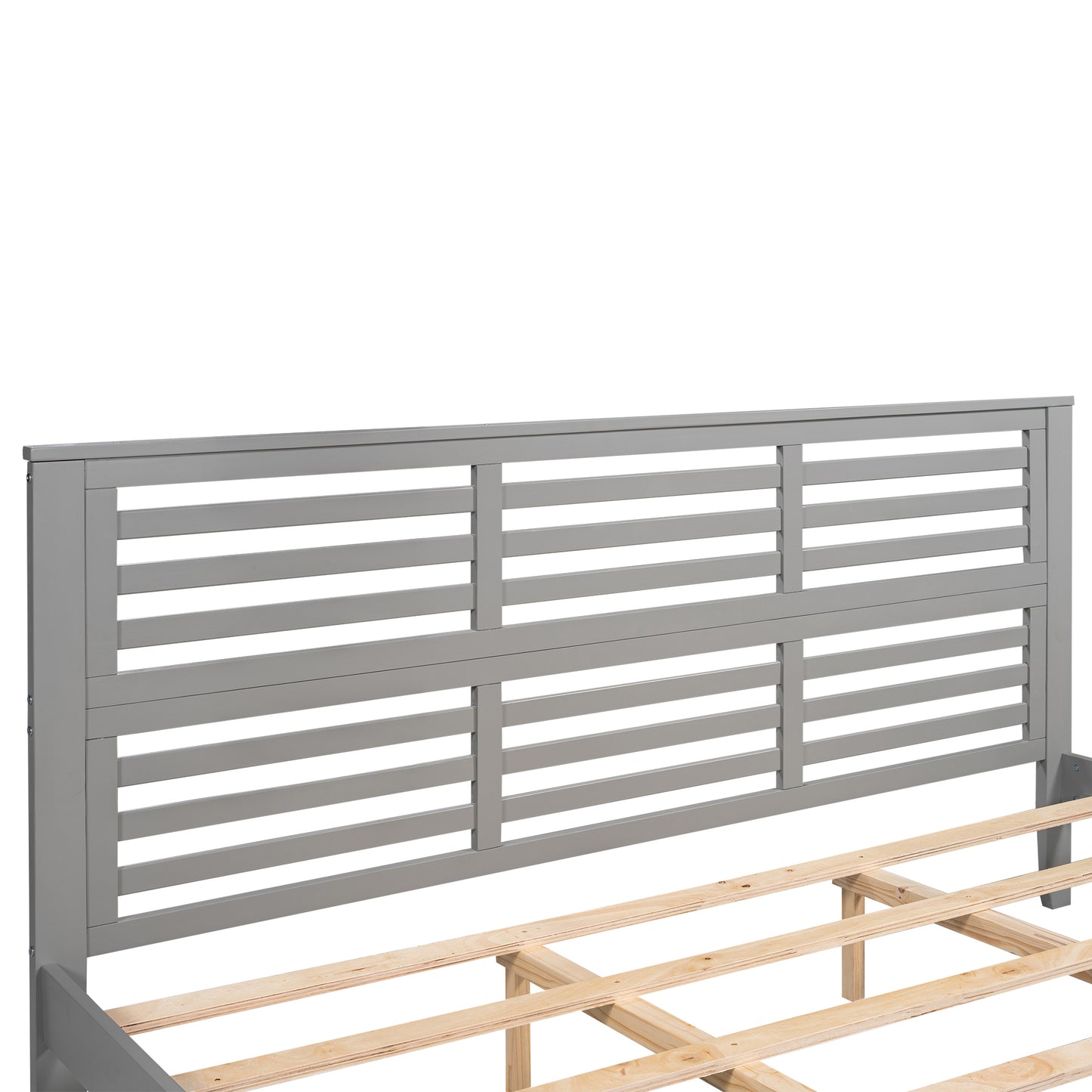 Platform bed with horizontal strip hollow shape, King size, gray