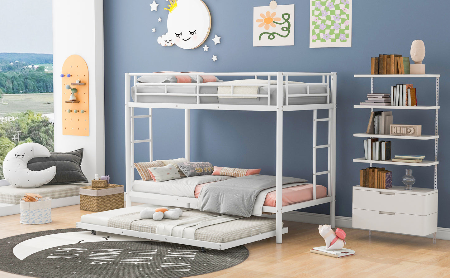 Twin over Twin Bunk Bed with Trundle, White