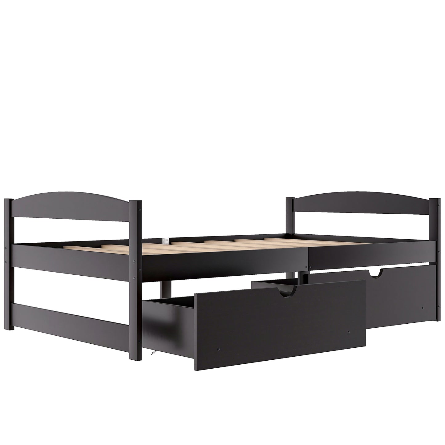 Twin size platform bed, with two drawers, espresso