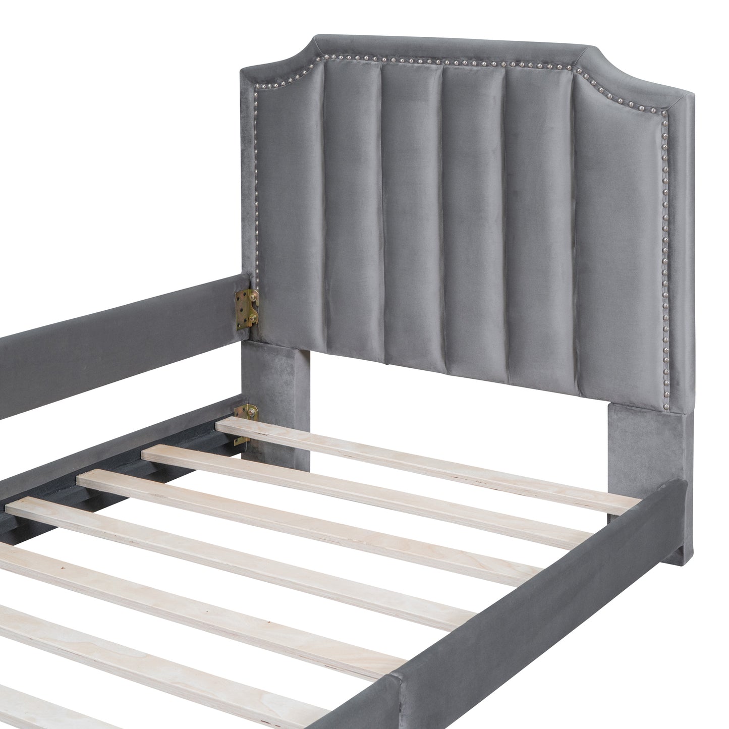 Twin Size Upholstered Daybed with Classic Stripe Shaped  Headboard, Gray