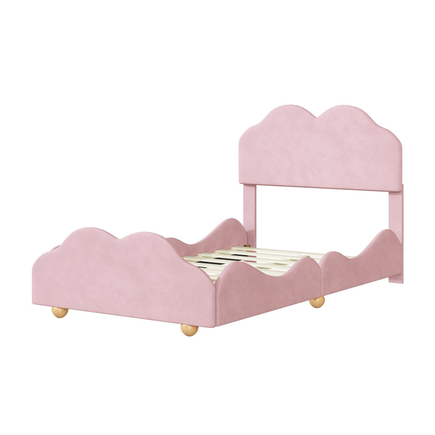 Twin Size Upholstered Platform Bed with Cloud Shaped bed board, Light Pink