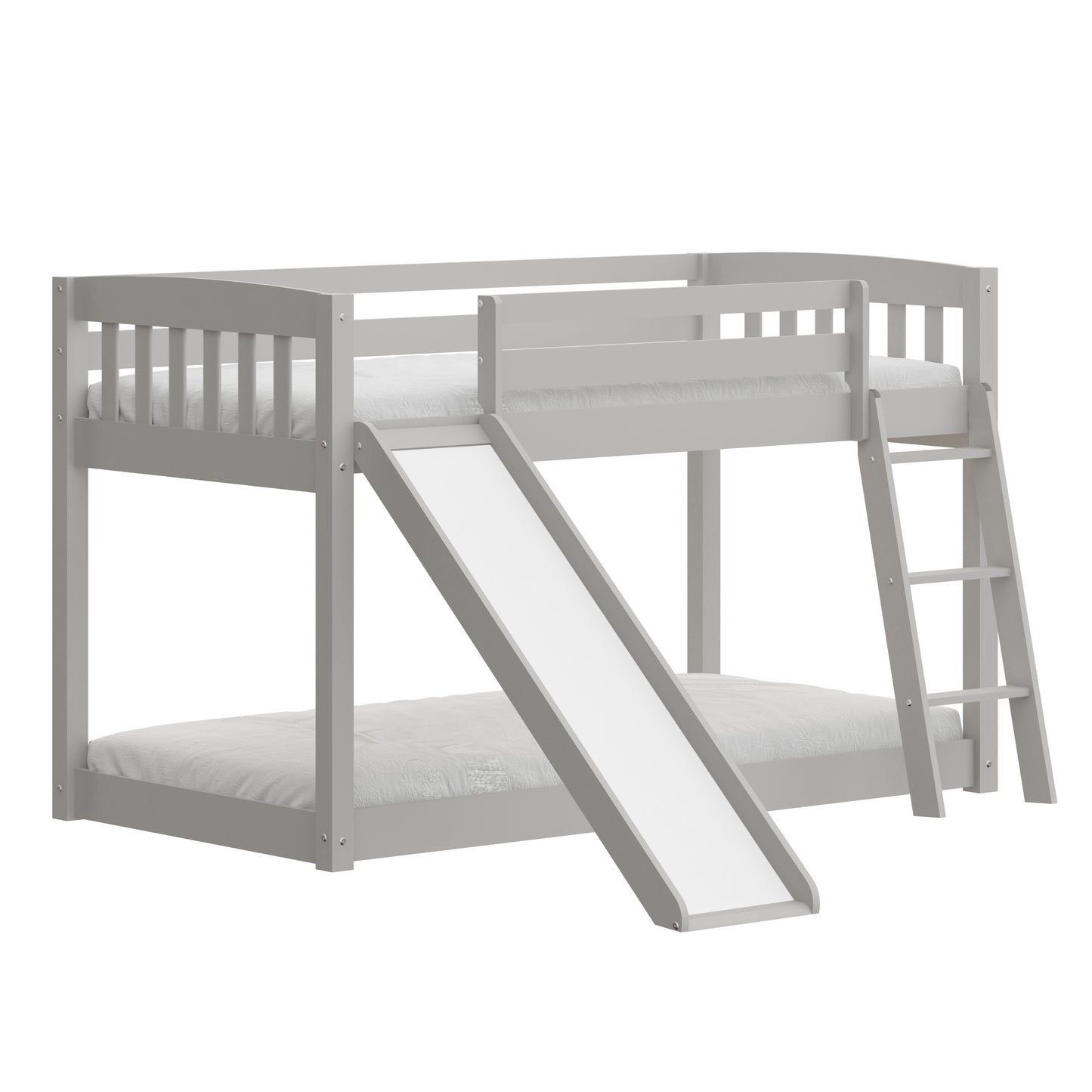 Yes4wood Kids Bunk Bed Twin Over Twin with Slide & Ladder, Heavy Duty Solid Wood Twin Bunk Beds Frame with Safety Guardrails for Toddlers, Gray