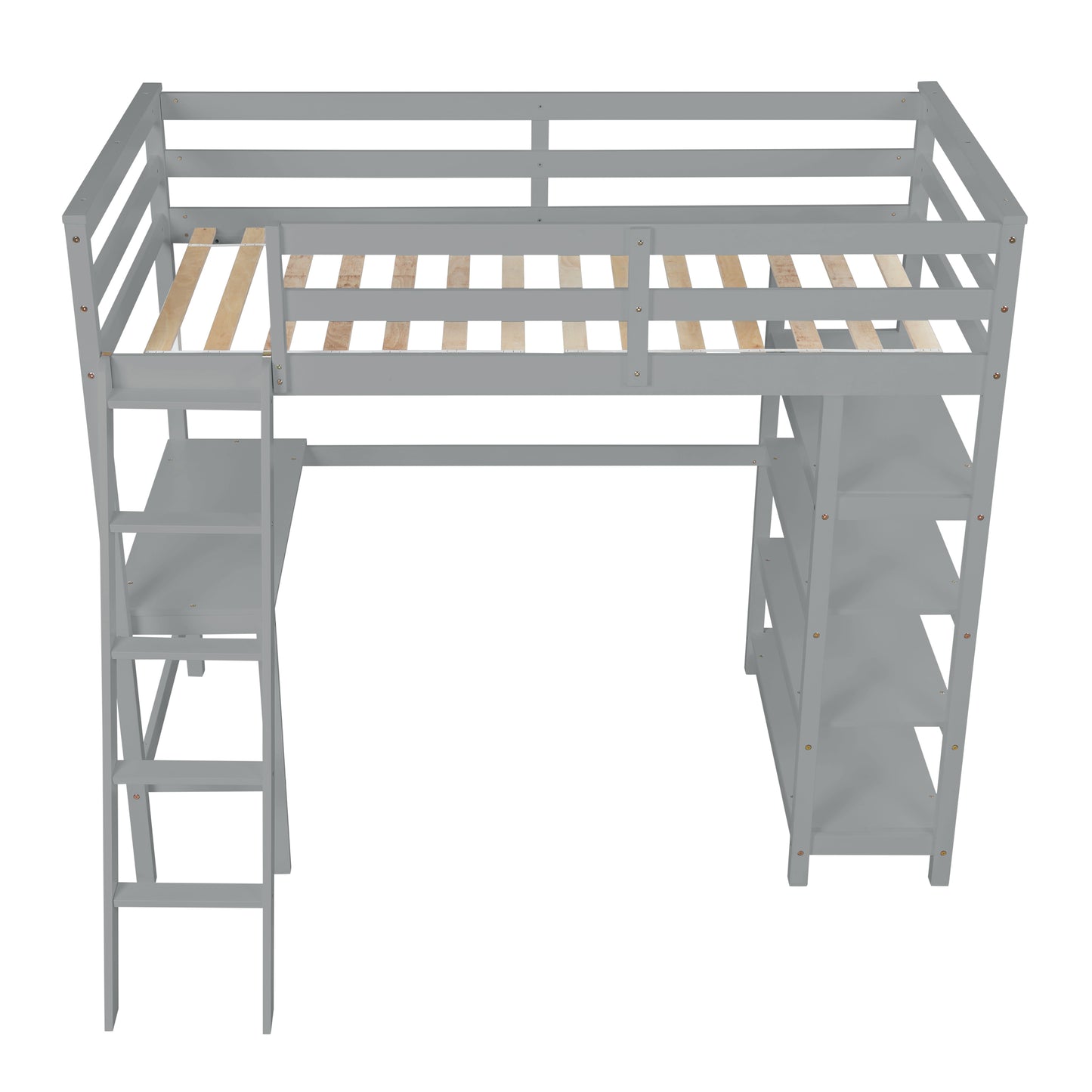 Loft Bed Twin with desk,ladder,shelves , Grey